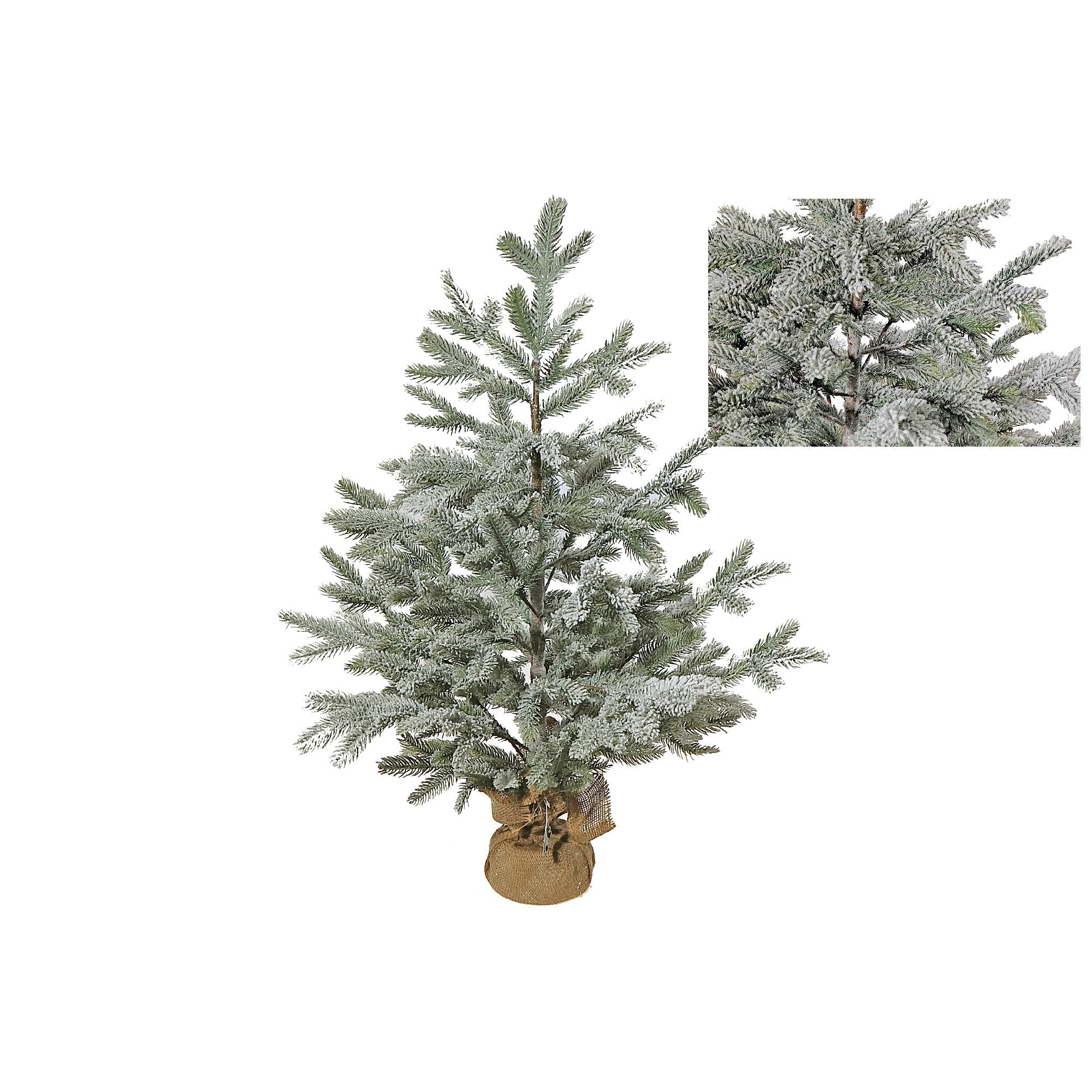 35 Inch Snow Covered Pine Tree with Burlap Base, Holiday Rustic Tabletop Decoration