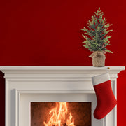 16.5 Inch Pine Tree with Burlap Base, Rustic Christmas Tabletop Tree, Holiday Décor