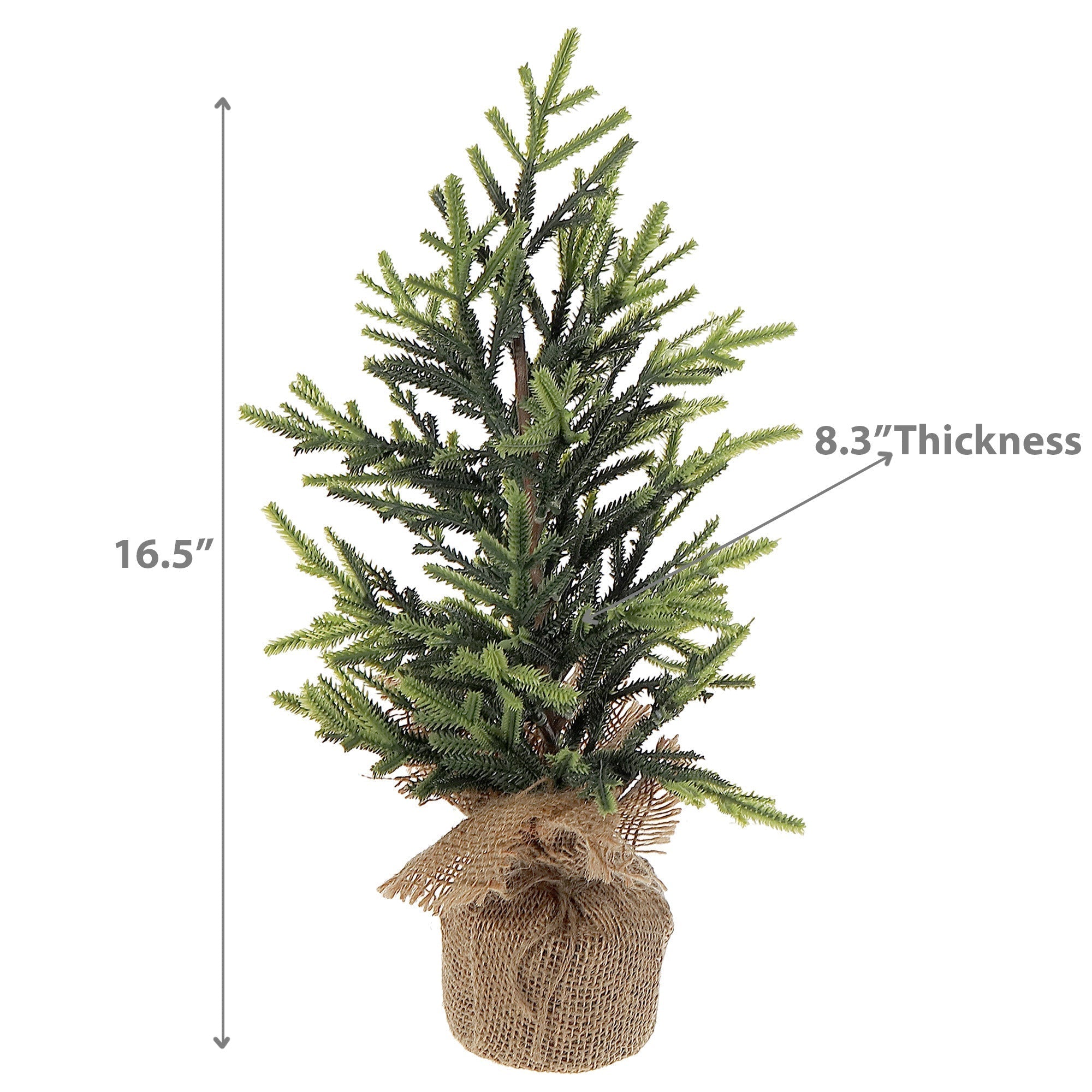 16.5 Inch Pine Tree with Burlap Base, Rustic Christmas Tabletop Tree, Holiday Décor