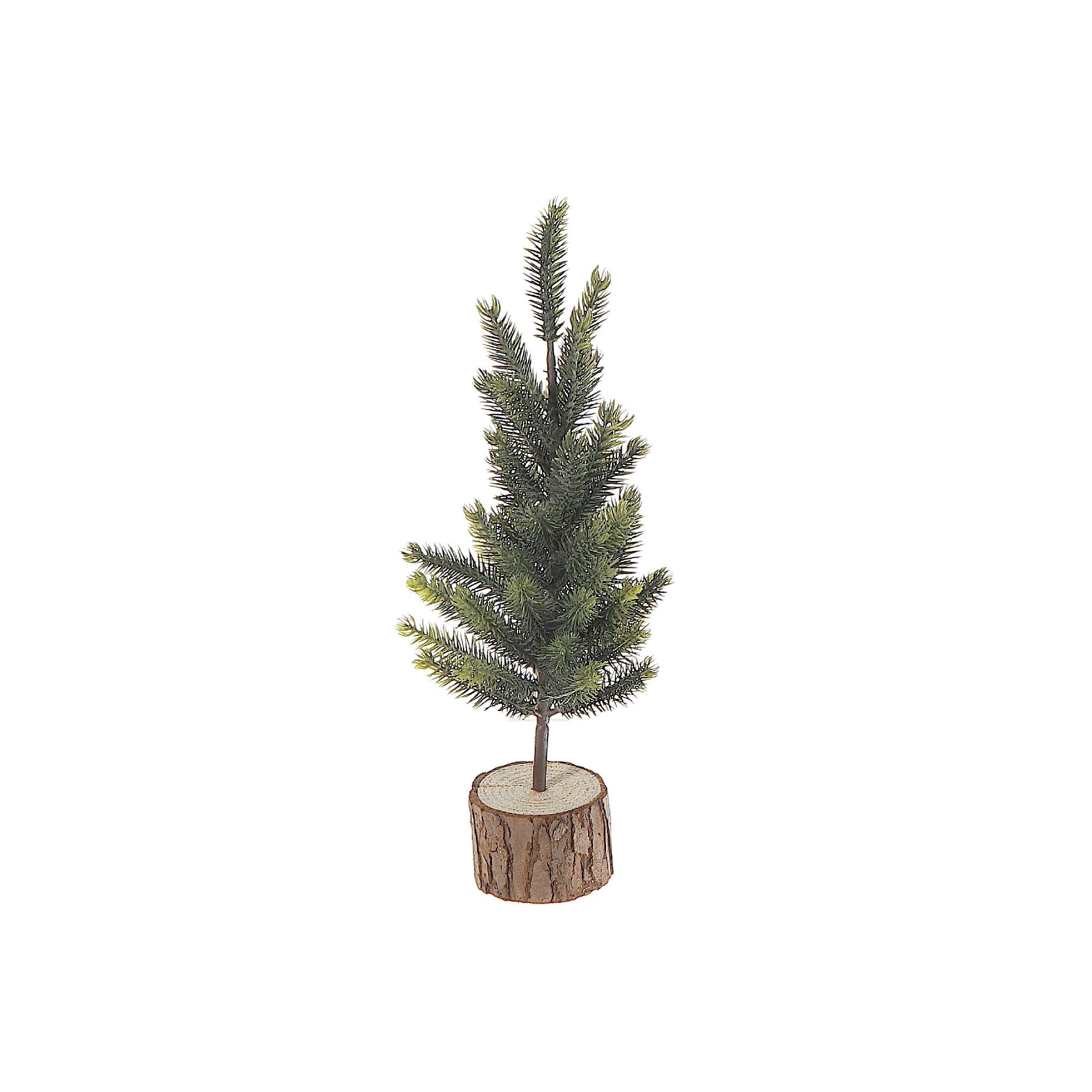 12 Inch Pine Tree with Wooden Log Base, Mini Christmas Tree Decoration, Holiday Tabletop Décor
