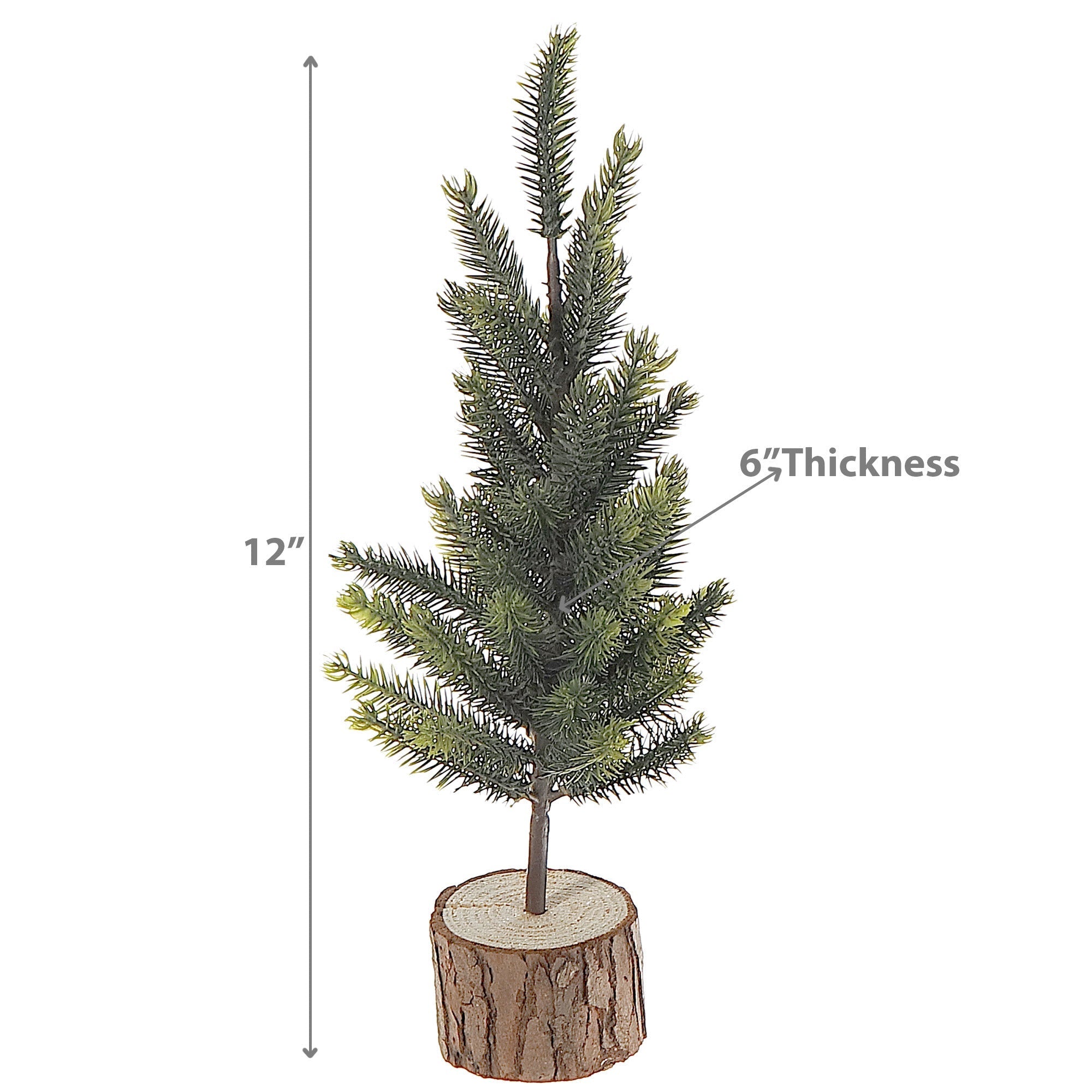 12 Inch Pine Tree with Wooden Log Base, Mini Christmas Tree Decoration, Holiday Tabletop Décor
