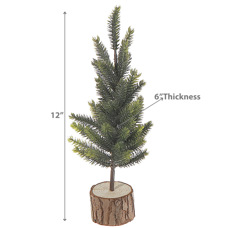 Pine Tree With Wooden Log Base (12")