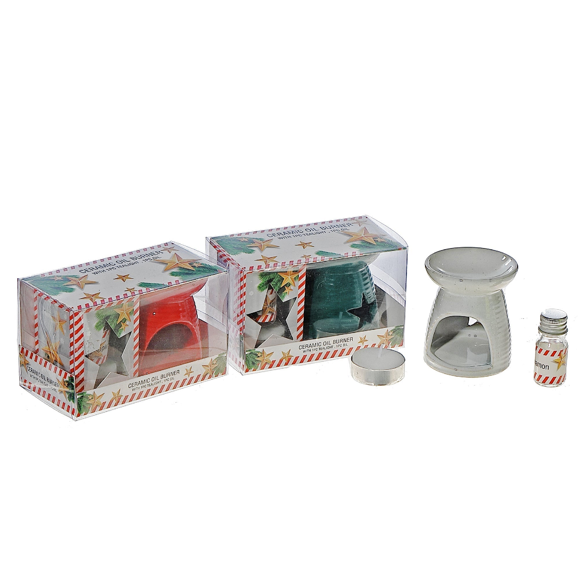 Assorted Ceramic Star Oil Burner Gift Set - Set of 3, Holiday Candle Accessory, Christmas Home Decor, Festive Table Accent