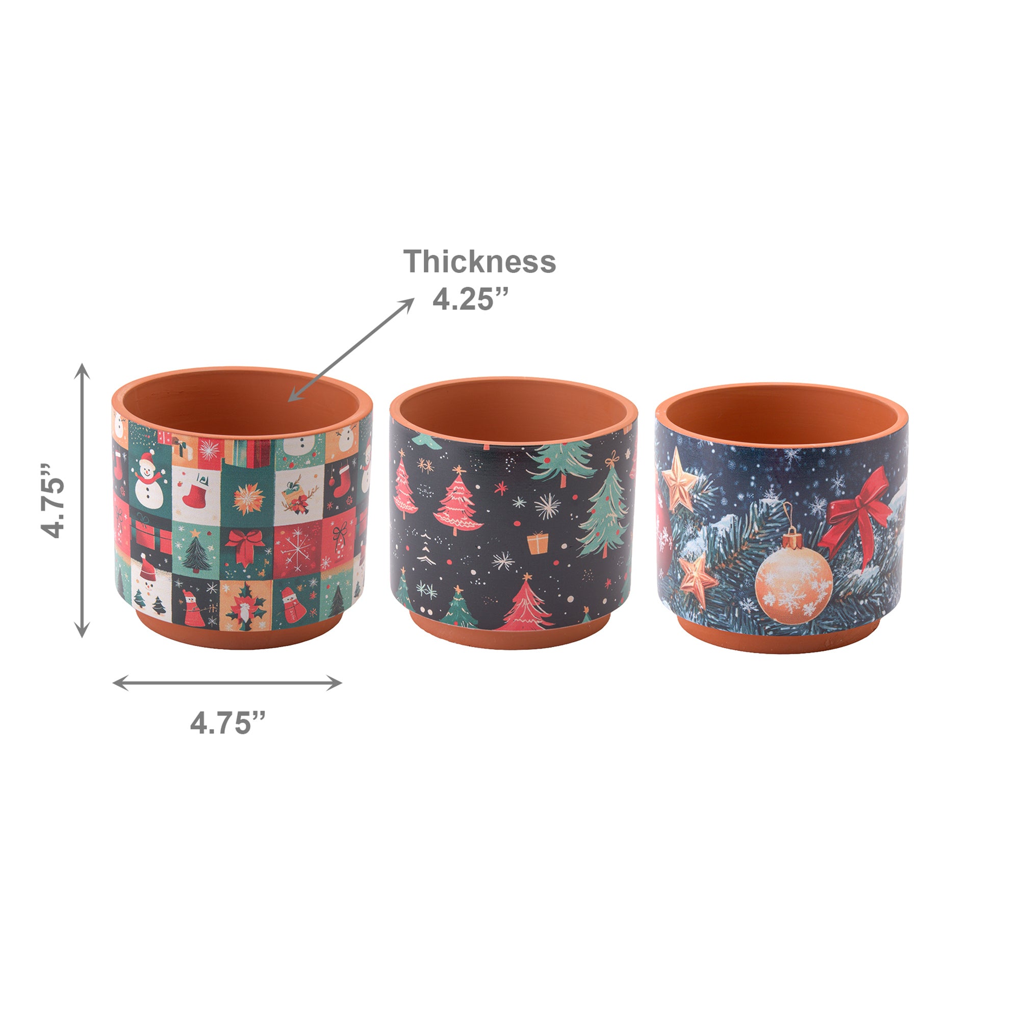 Terracotta Round Planters Assorted, Holiday Decor- Set of 3