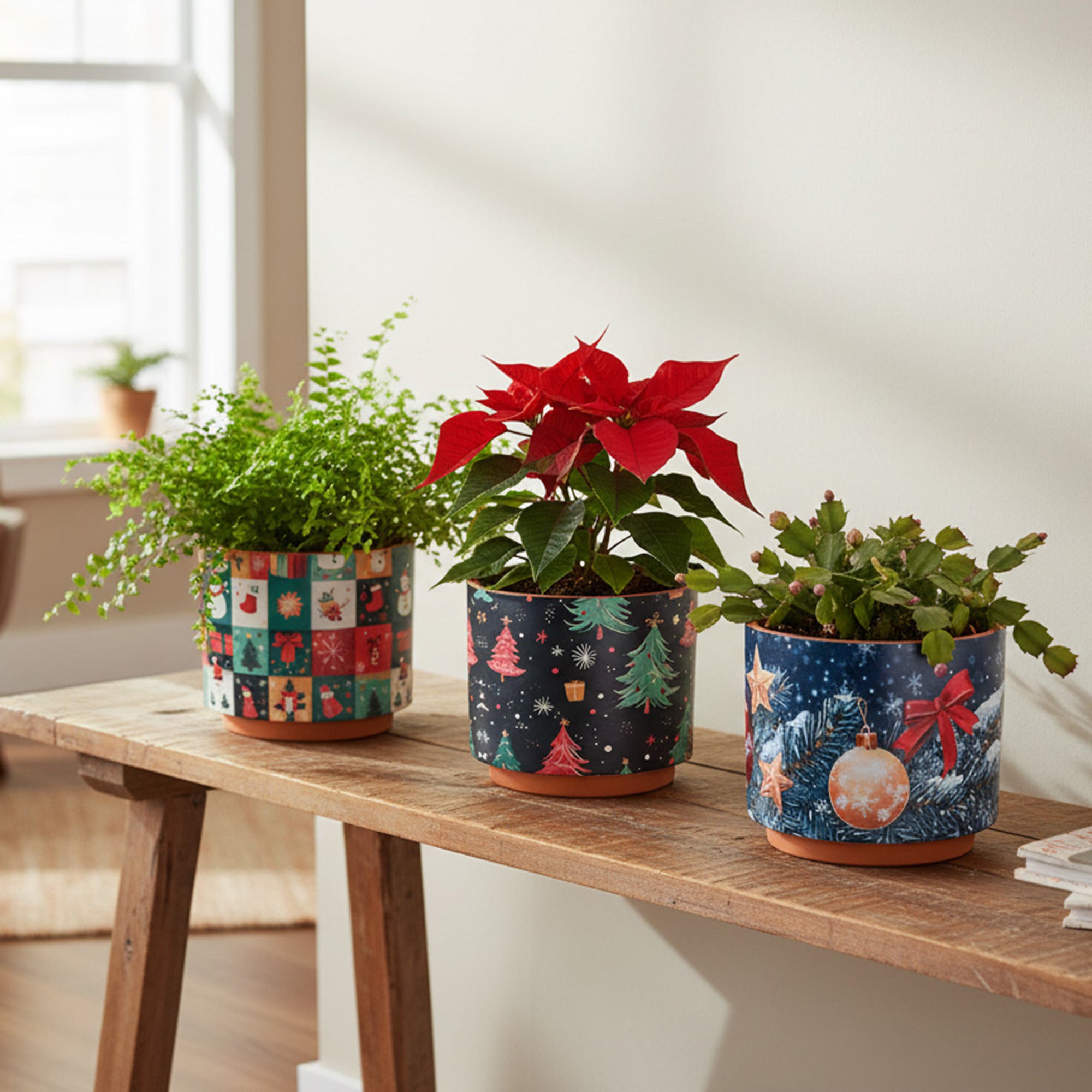 Terracotta Round Planters Assorted, Holiday Decor- Set of 3