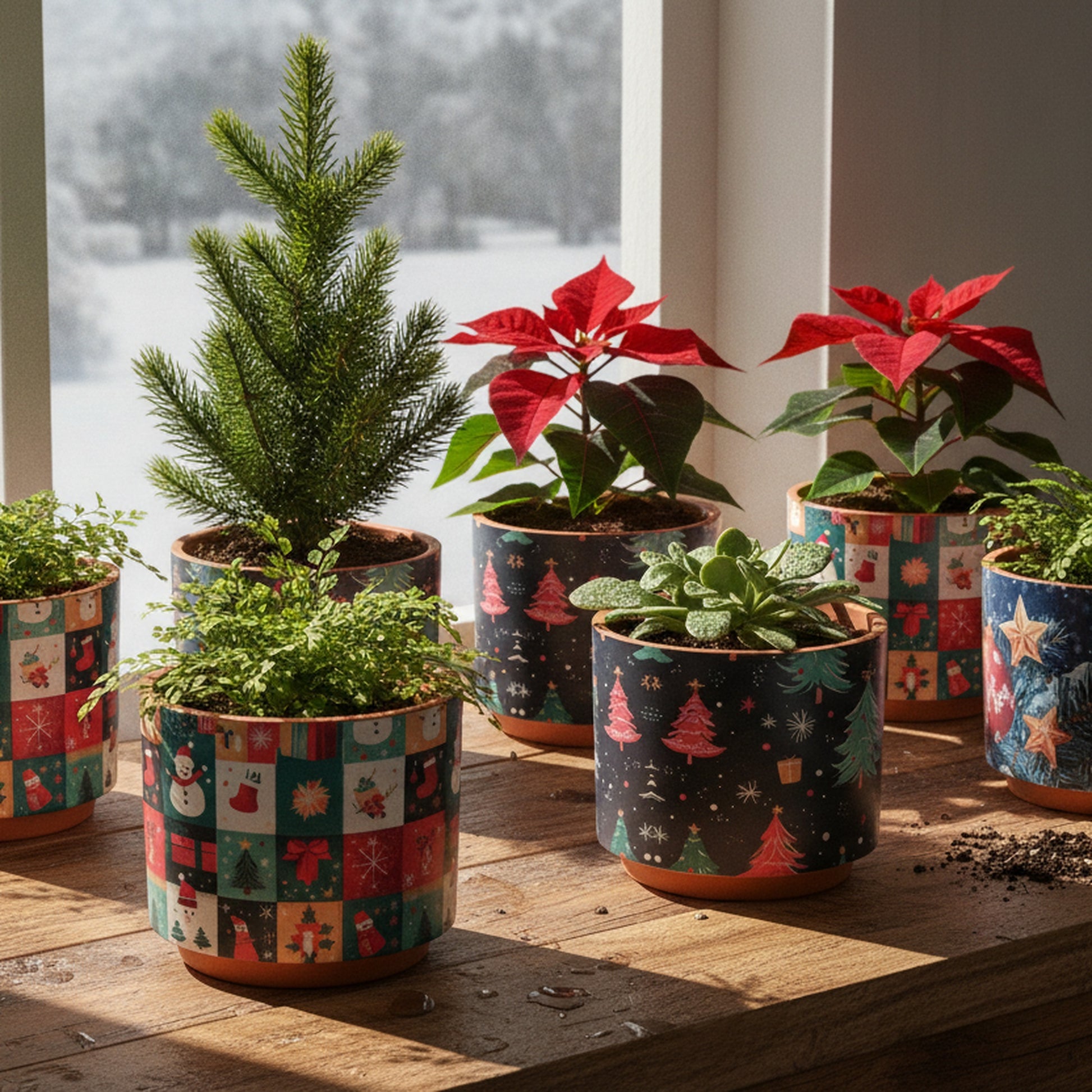 Terracotta Round Planters Assorted, Holiday Decor- Set of 3