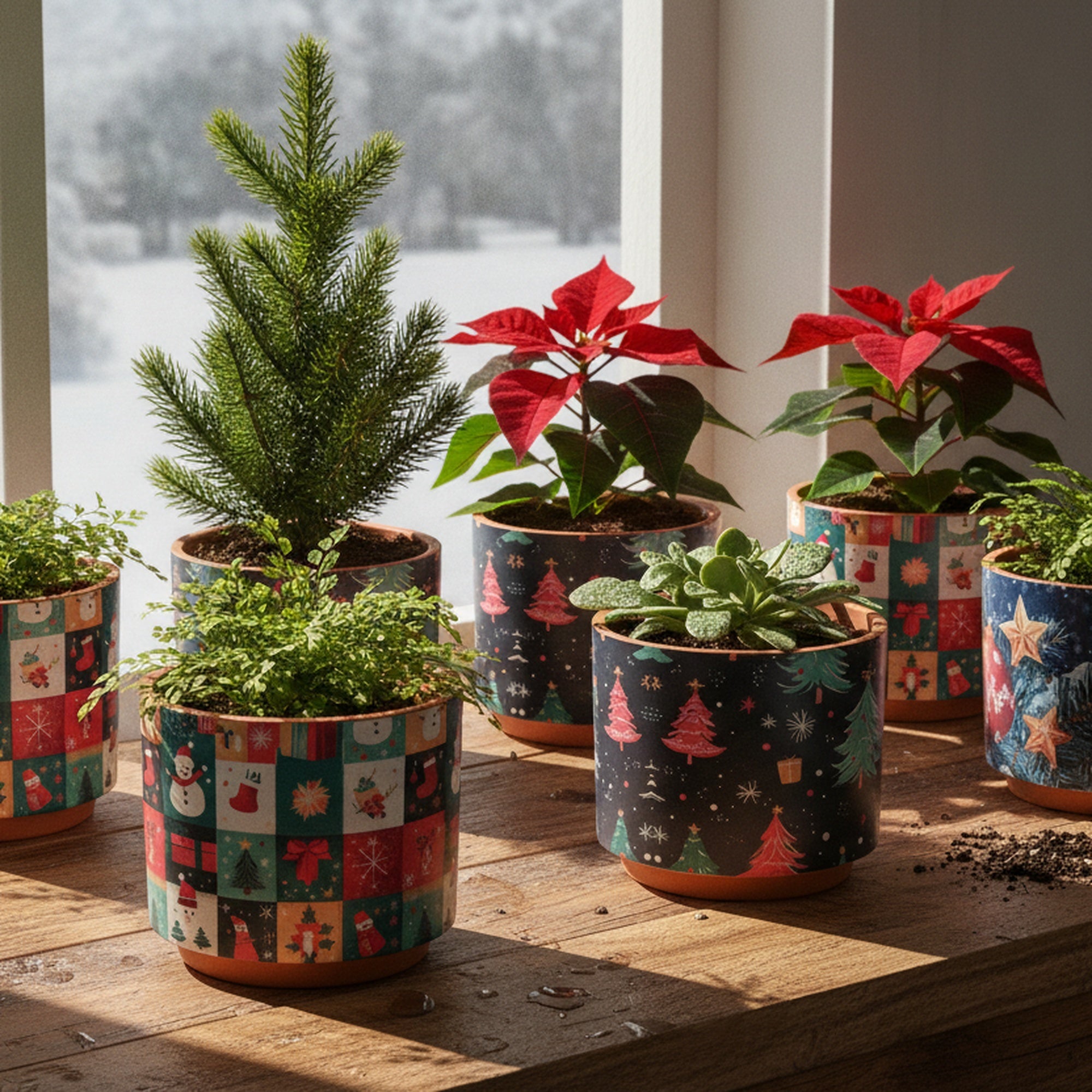 Terracotta Round Planters Assorted, Holiday Decor- Set of 3
