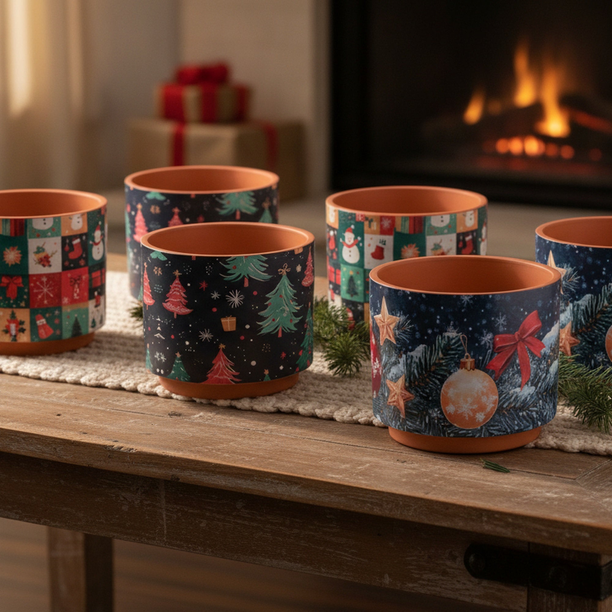 Terracotta Round Planters Assorted, Holiday Decor- Set of 3