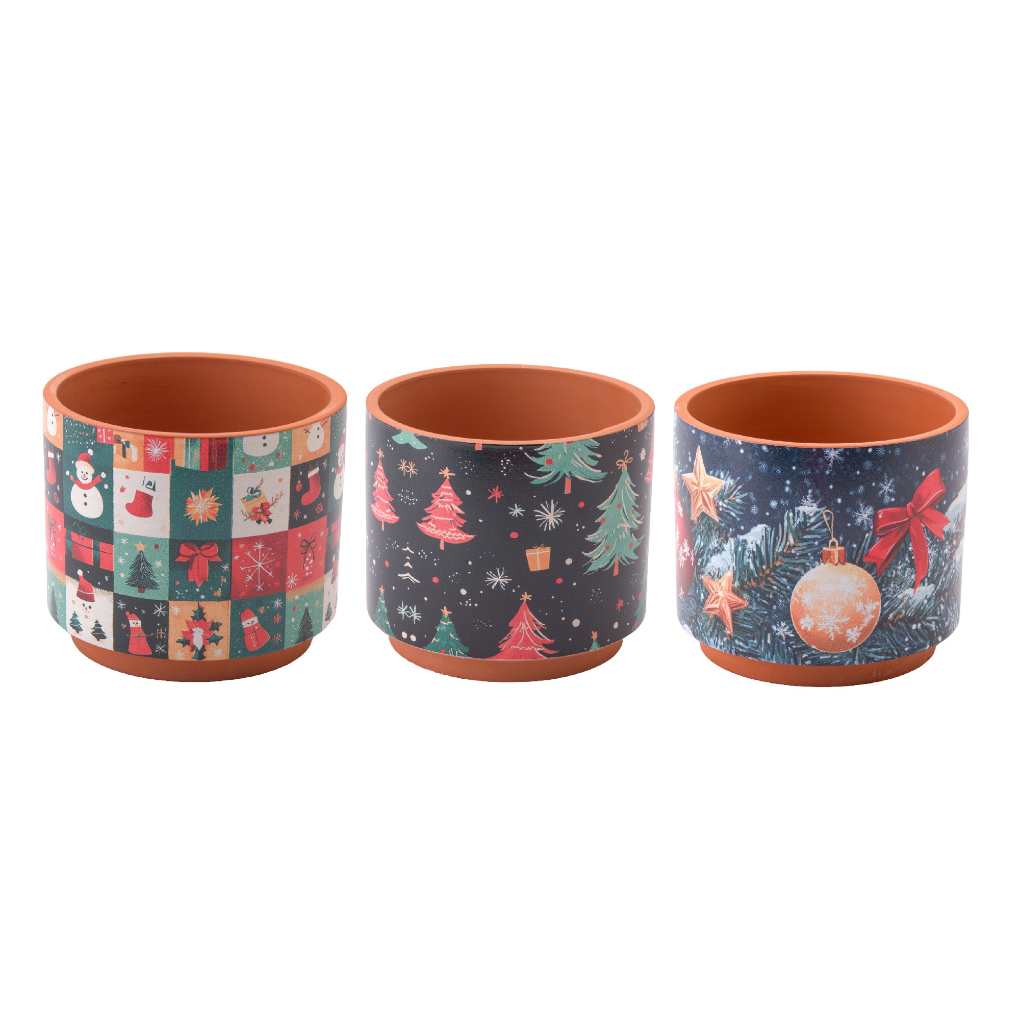 Terracotta Round Planters Assorted, Holiday Decor- Set of 3