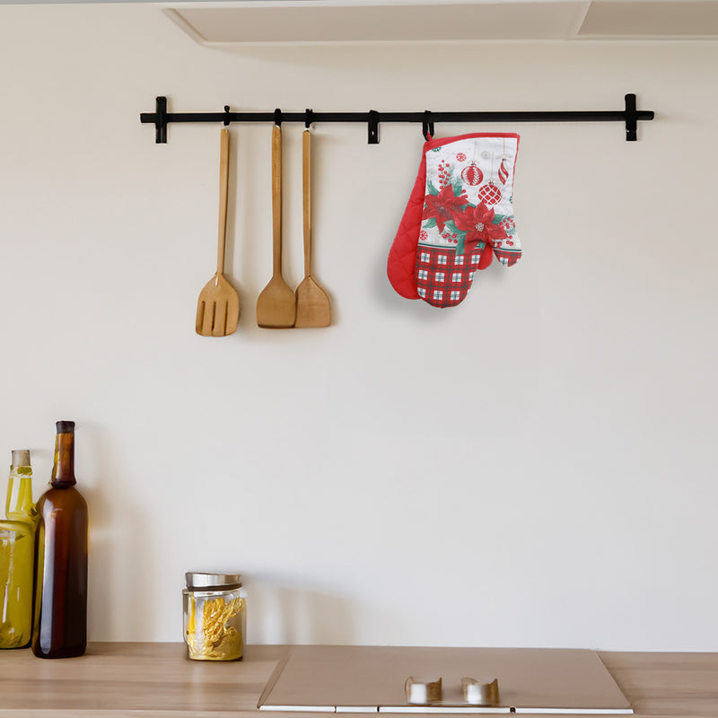 14" Oven Mitts (2Pcs) (Poinsettia W/ Ornaments) - Set of 2