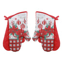 14" Oven Mitts (2Pcs) (Poinsettia W/ Ornaments) - Set of 2