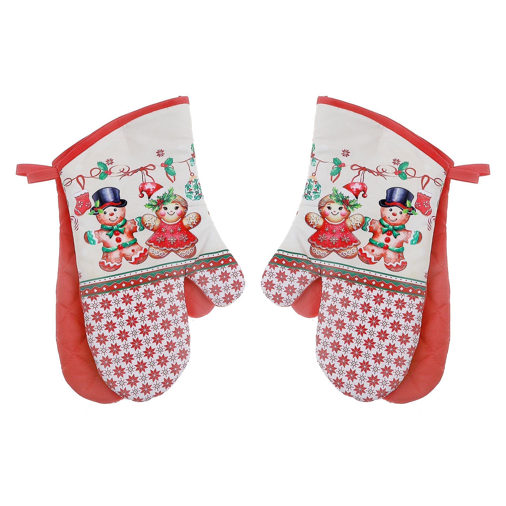 14" Oven Mitts Set of 2 Gingerbread – Christmas Kitchen Accessory, Holiday Cooking, Festive Oven Glove