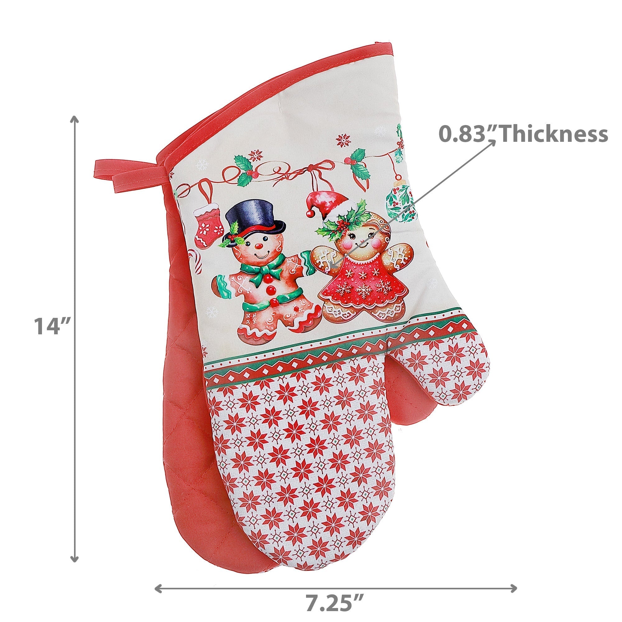 14" Oven Mitts Set of 2 Gingerbread – Christmas Kitchen Accessory, Holiday Cooking, Festive Oven Glove