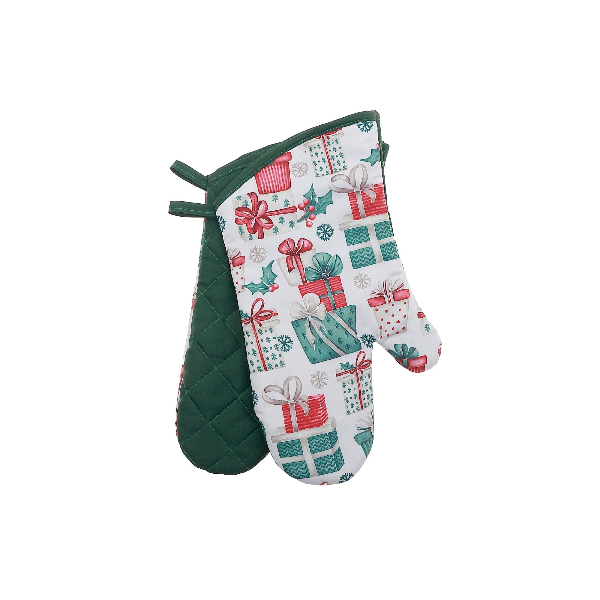 14" Oven Mitts Set of 2 Presents – Christmas Kitchen Accessory, Holiday Cooking, Festive Oven Glove
