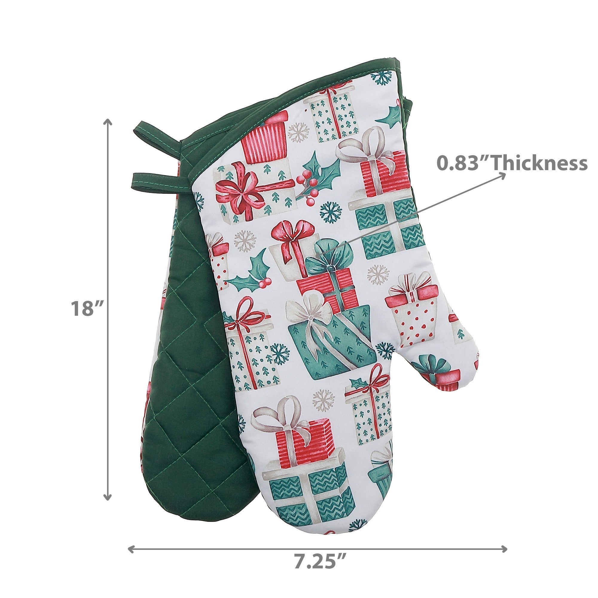 14" Oven Mitts Set of 2 Presents – Christmas Kitchen Accessory, Holiday Cooking, Festive Oven Glove
