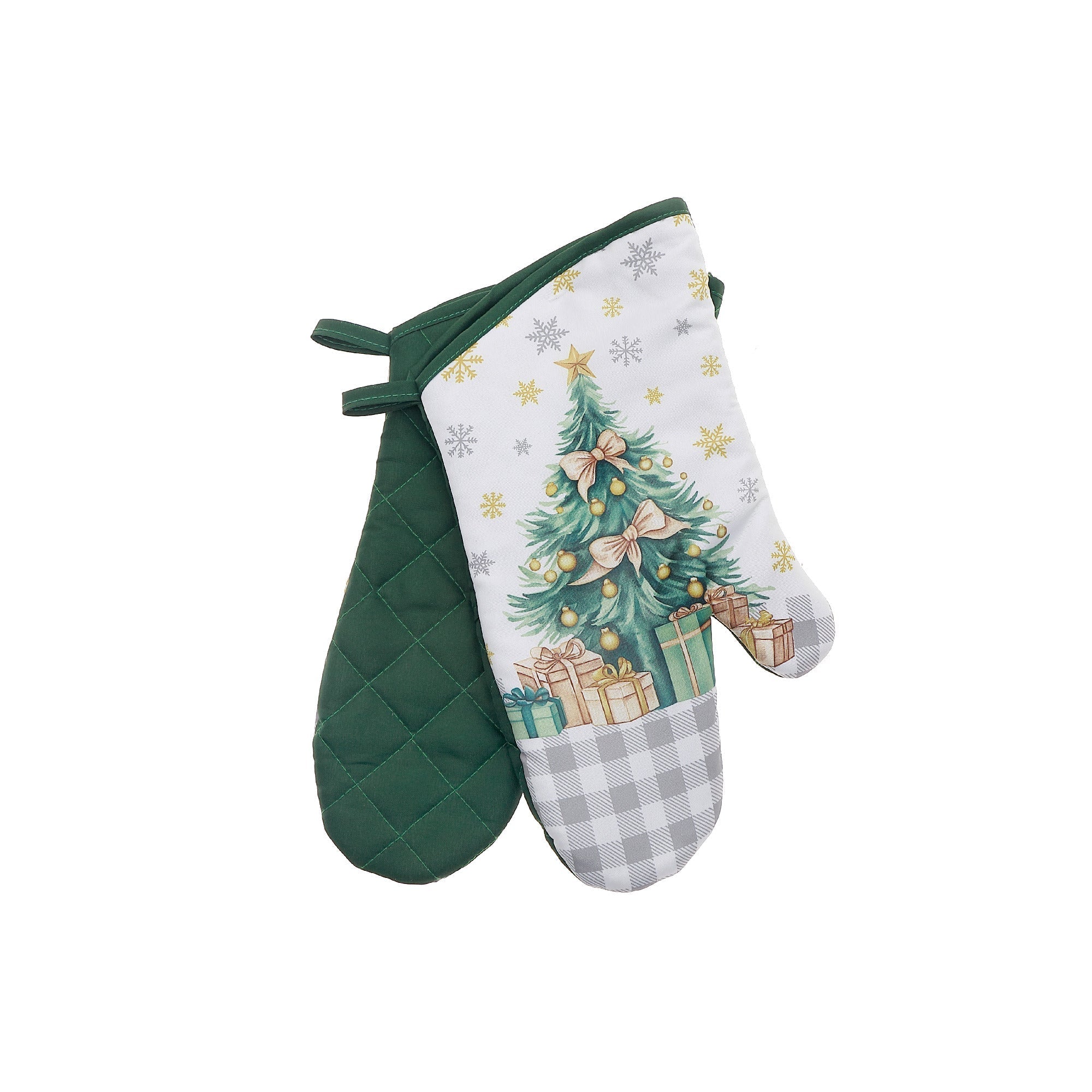 14" Oven Mitts Set of 2 Christmas Tree – Christmas Kitchen Accessory, Holiday Cooking, Festive Oven Glove