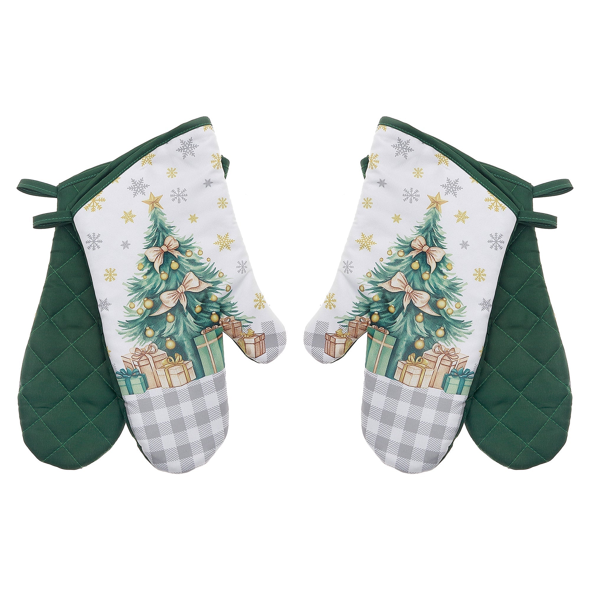 14" Oven Mitts Set of 2 Christmas Tree – Christmas Kitchen Accessory, Holiday Cooking, Festive Oven Glove