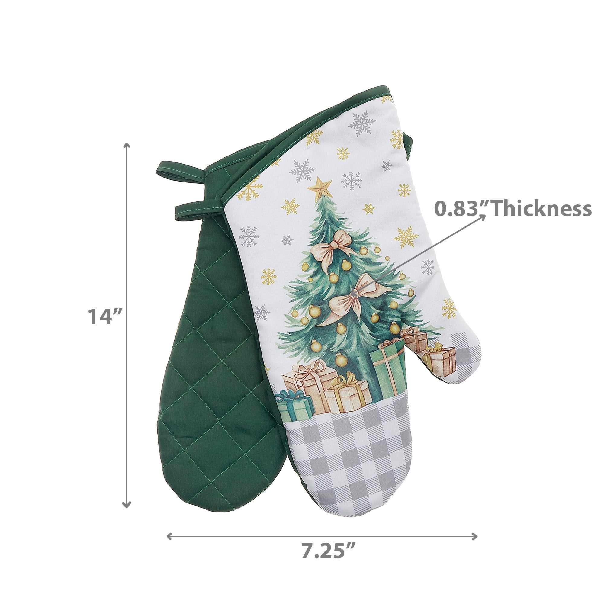 14" Oven Mitts Set of 2 Christmas Tree – Christmas Kitchen Accessory, Holiday Cooking, Festive Oven Glove