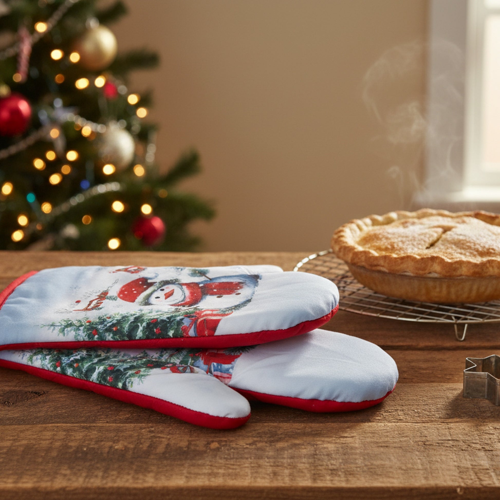 14" Oven Mitts 2 Piece Snowman with Tree, Christmas, Holiday Decor- Set of 2