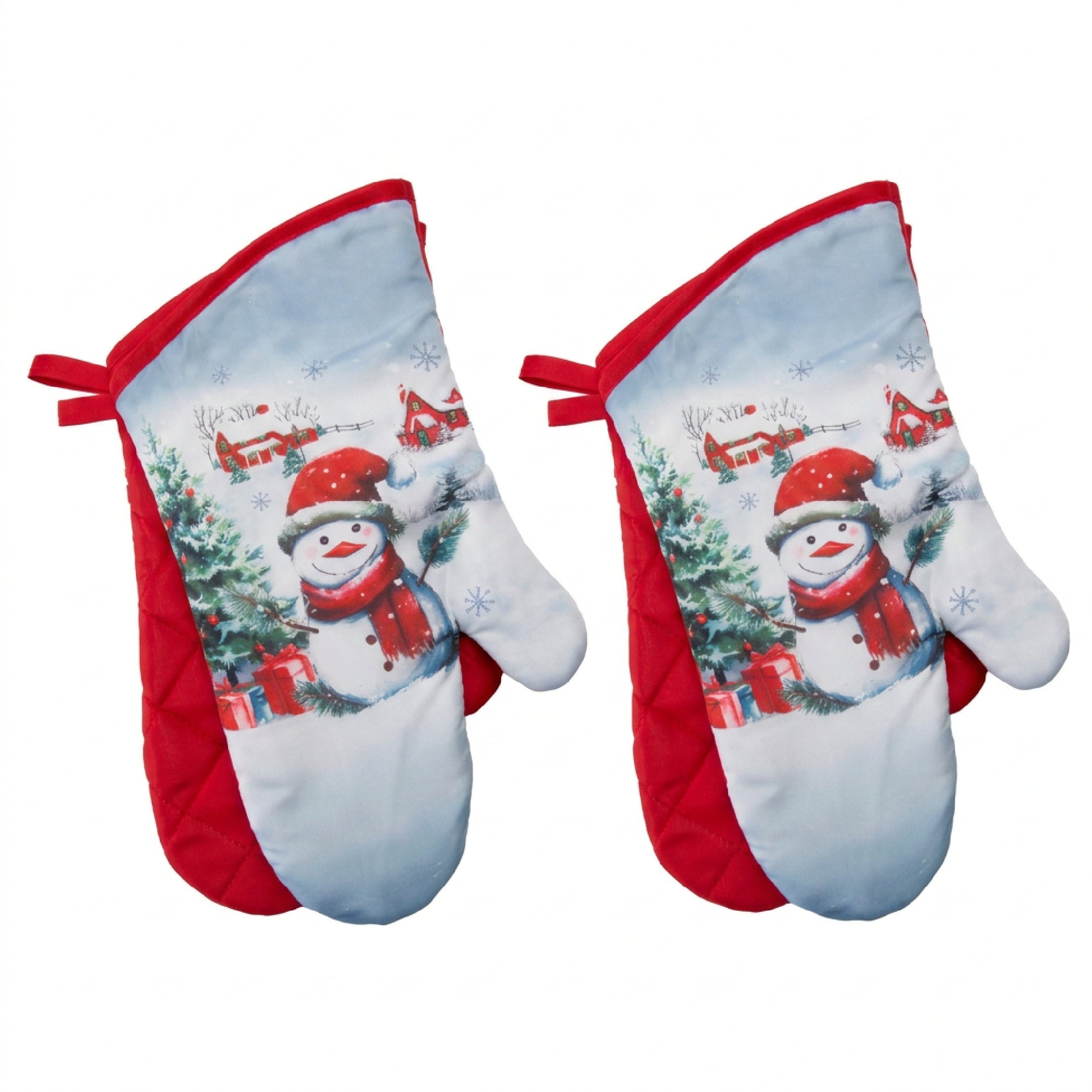 14" Oven Mitts 2 Piece Snowman with Tree, Christmas, Holiday Decor- Set of 2