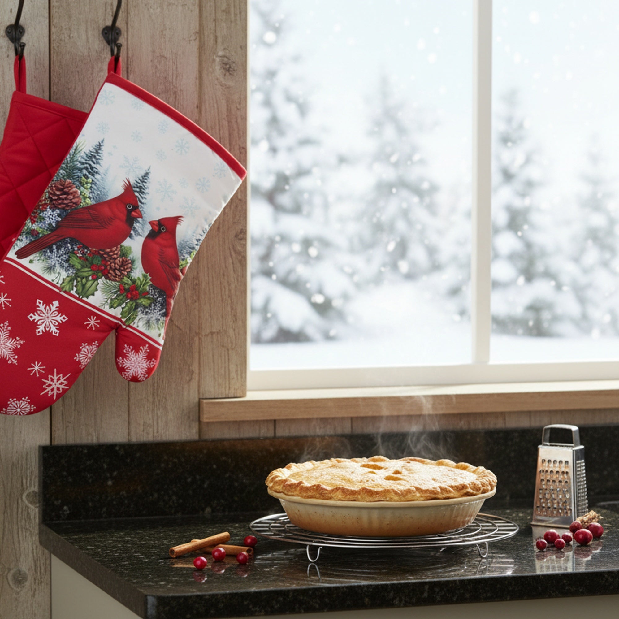 14" Oven Mitts 2 Piece Double Cardinal, Christmas, Holiday Decor- Set of 2
