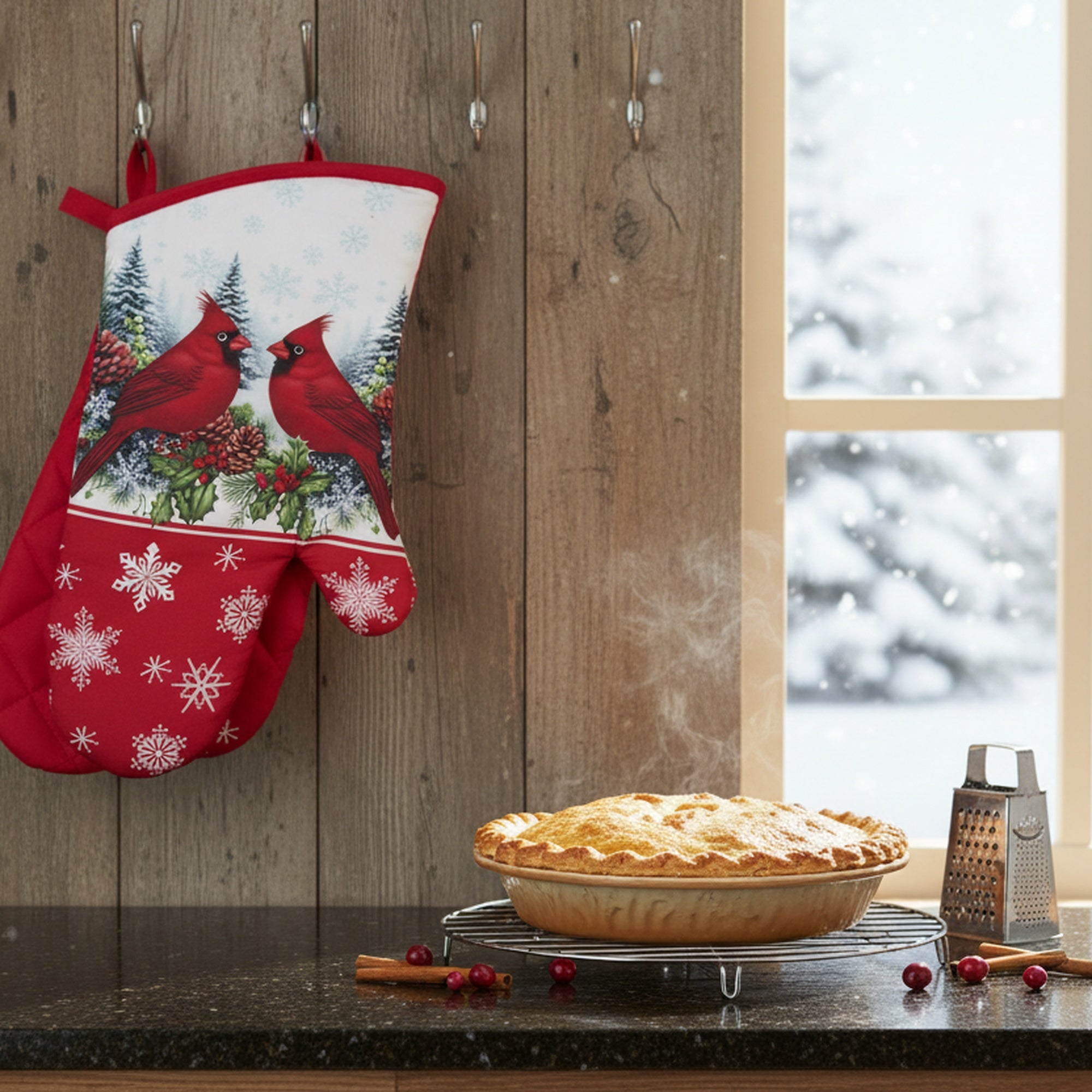 14" Oven Mitts 2 Piece Double Cardinal, Christmas, Holiday Decor- Set of 2