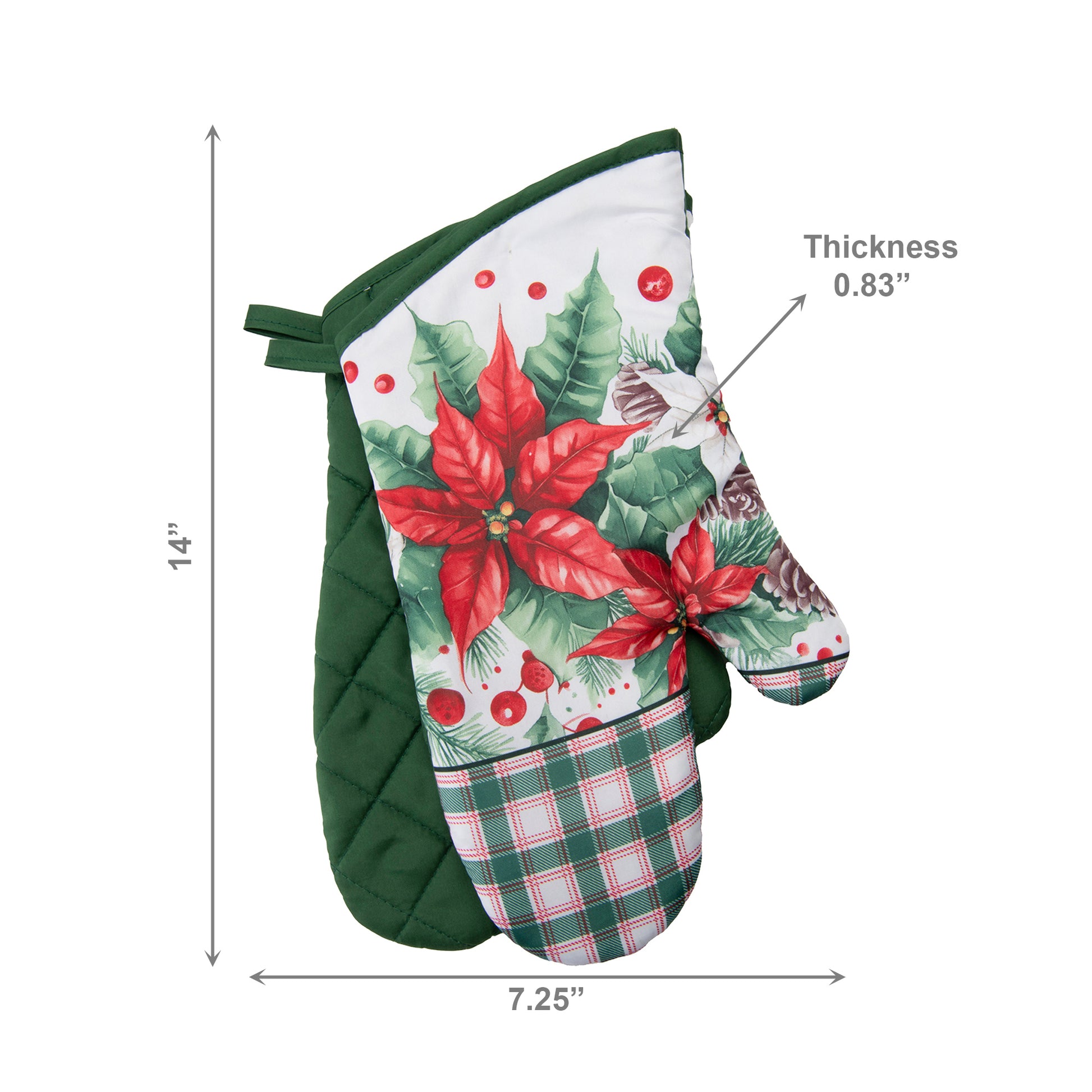 14" Oven Mitts 2 Piece Blooming Poinsettia, Christmas, Holiday Decor- Set of 2