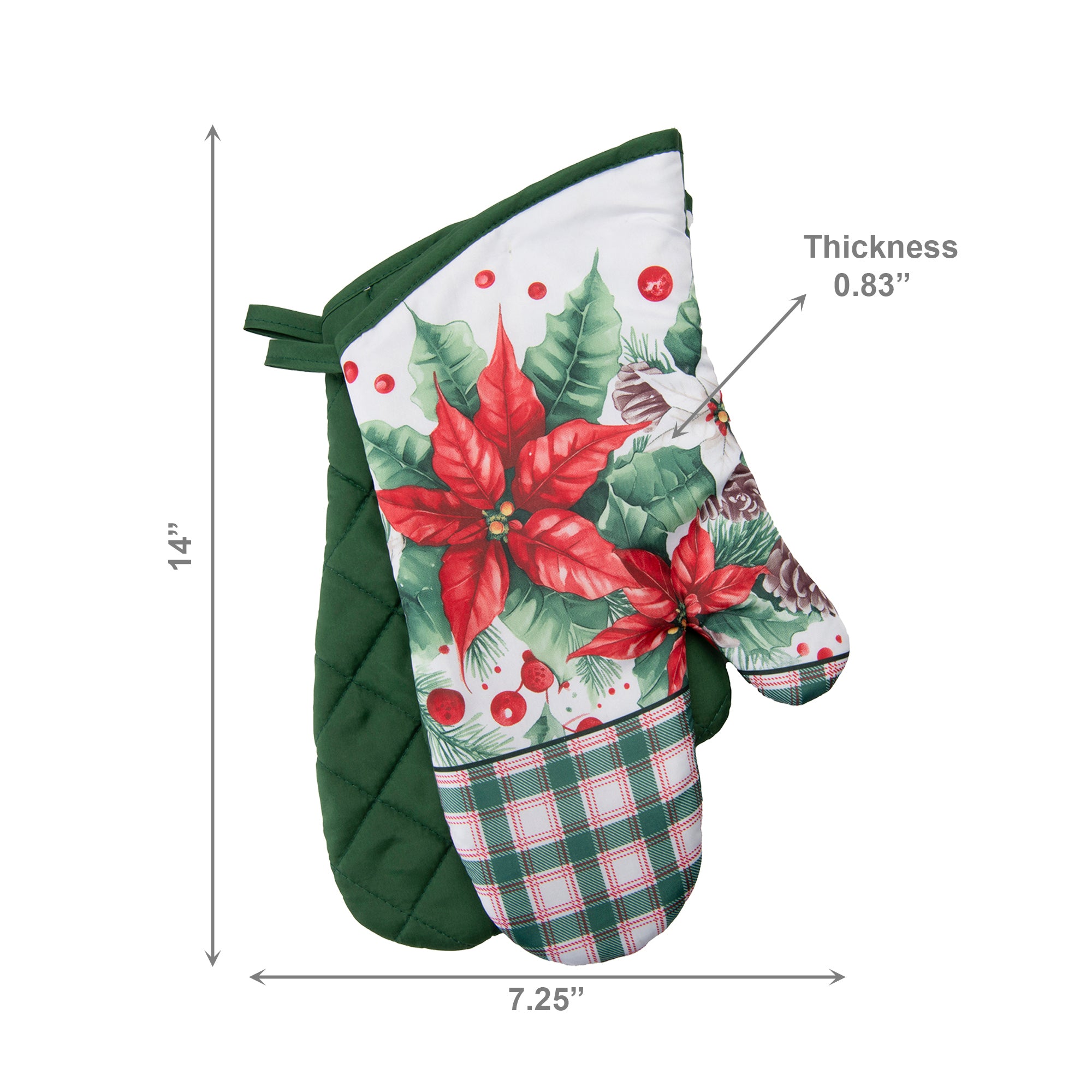 14" Oven Mitts 2 Piece Blooming Poinsettia, Christmas, Holiday Decor- Set of 2