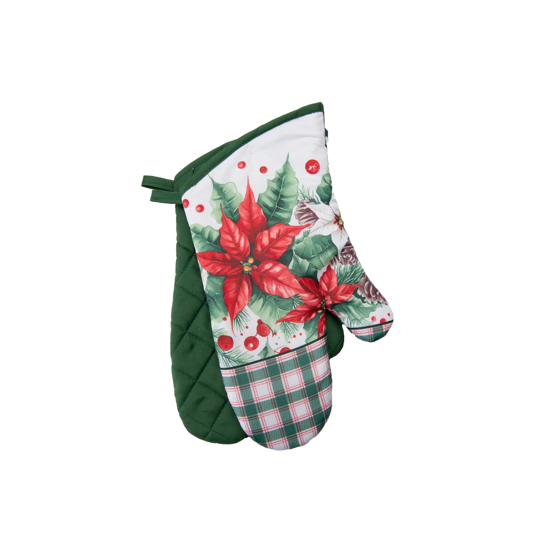 14" Oven Mitts 2 Piece Blooming Poinsettia, Christmas, Holiday Decor- Set of 2