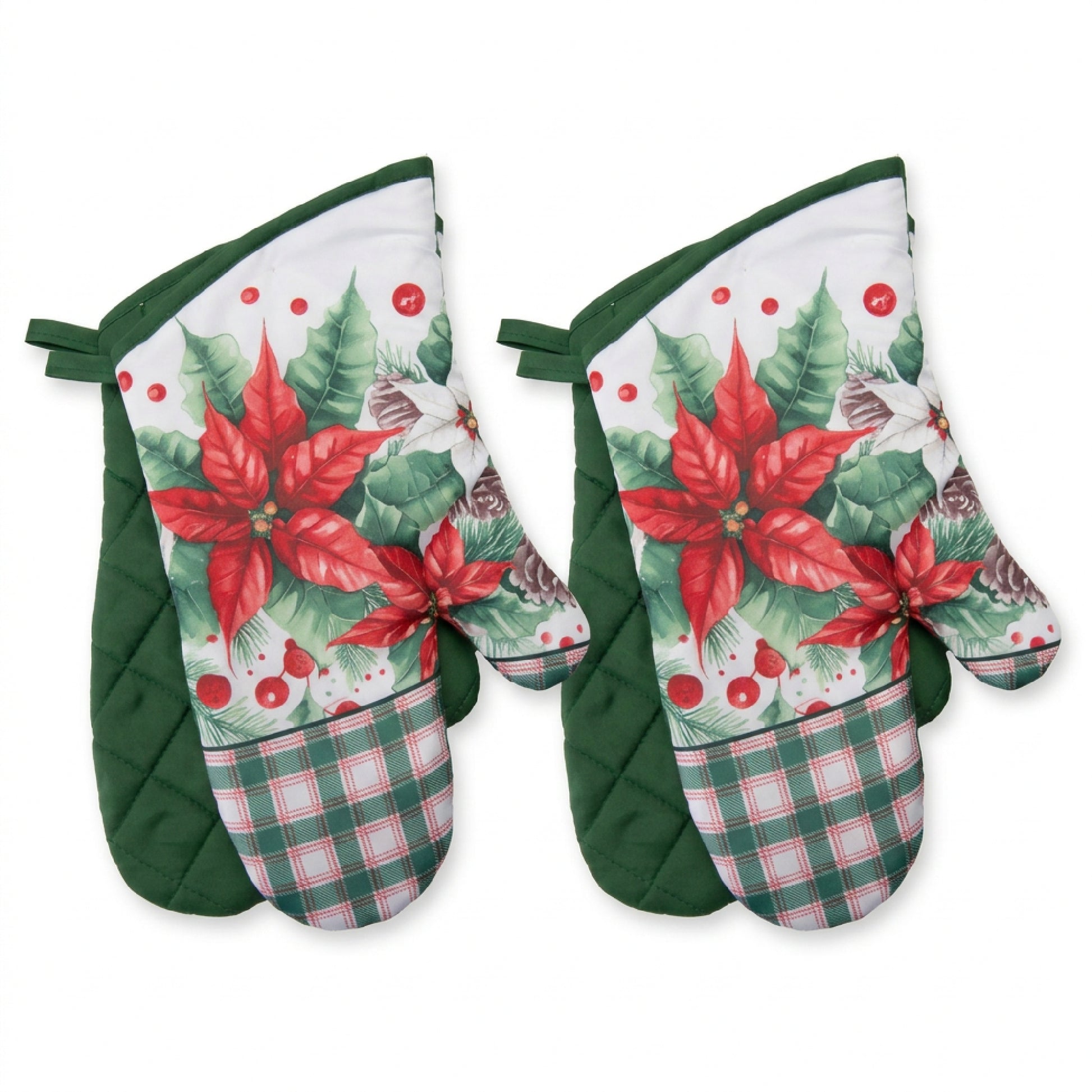 14" Oven Mitts 2 Piece Blooming Poinsettia, Christmas, Holiday Decor- Set of 2