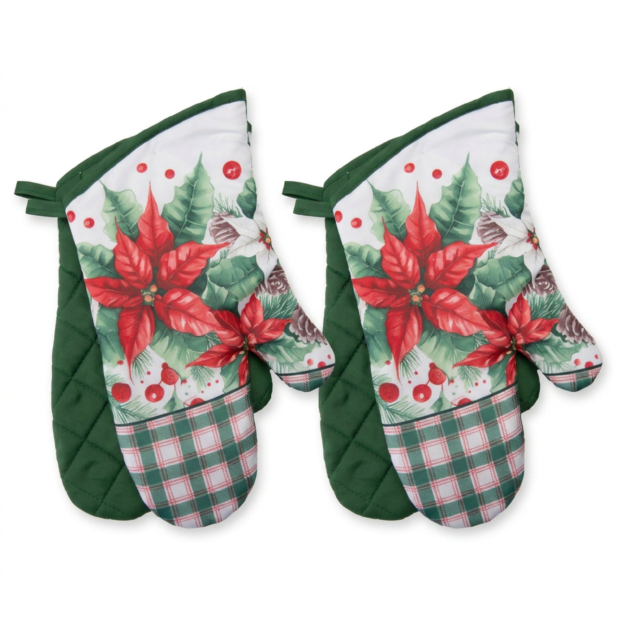 14" Oven Mitts 2 Piece Blooming Poinsettia, Christmas, Holiday Decor- Set of 2