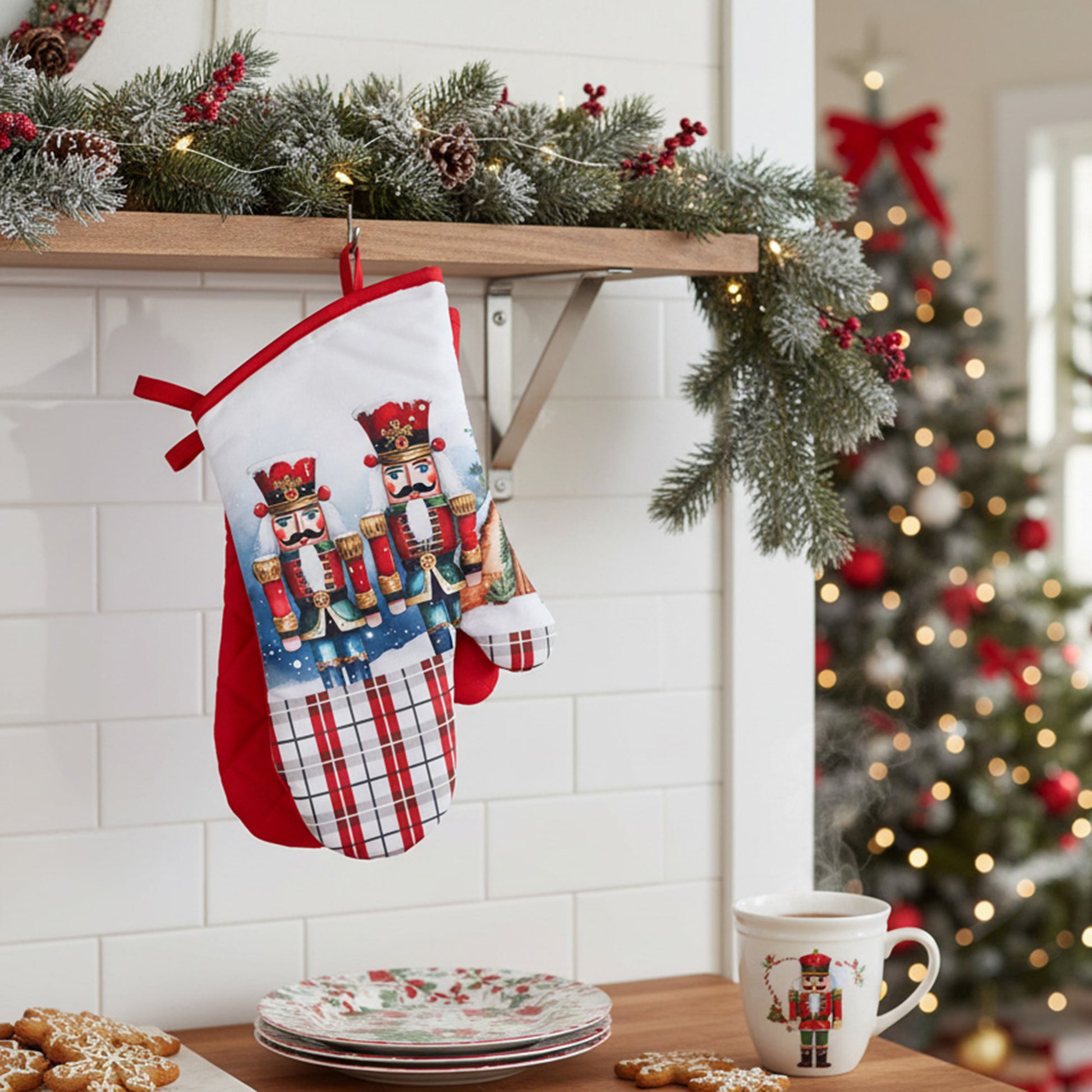 14" Oven Mitts 2 Piece Nutcracker Twin, Christmas, Holiday Decor- Set of 2
