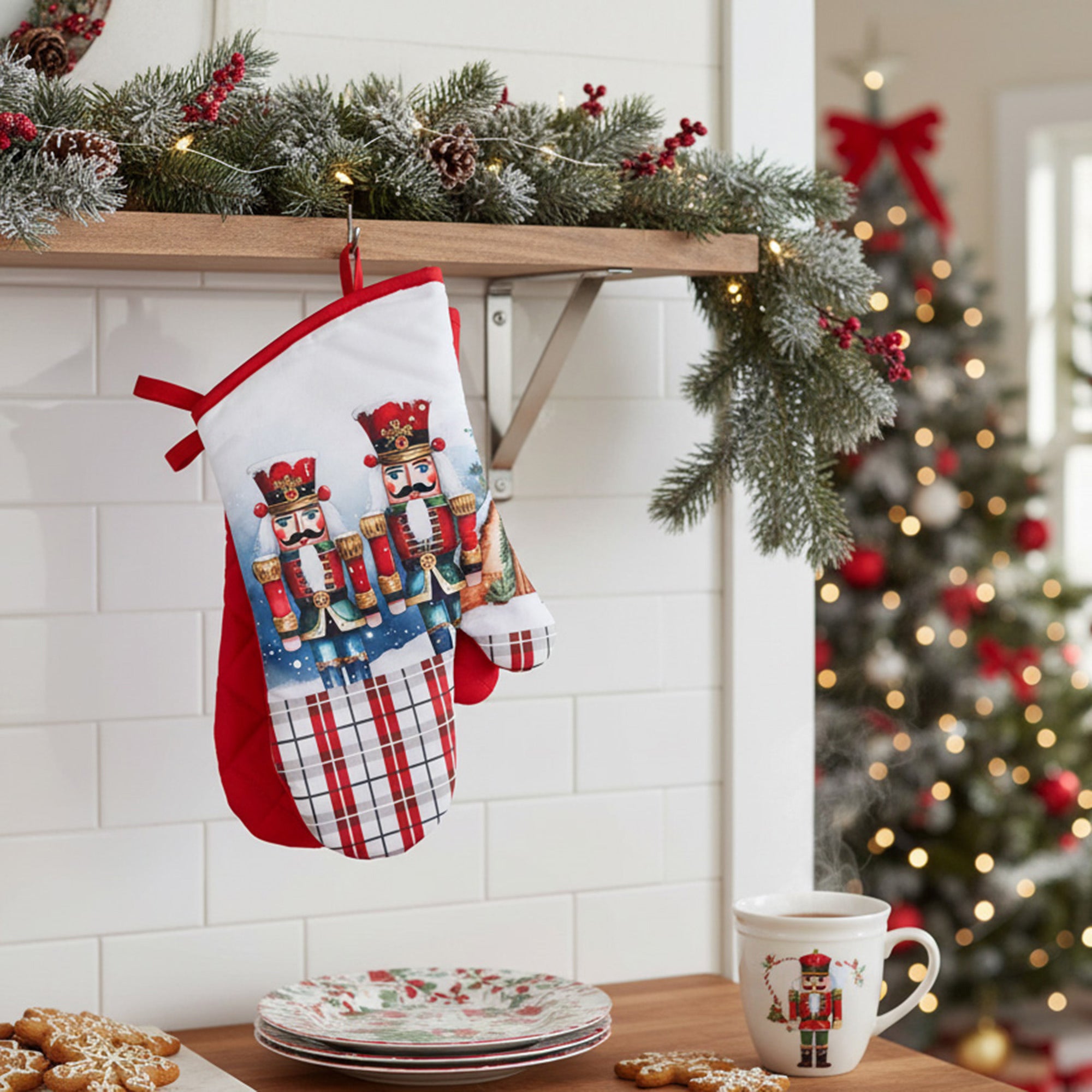 14" Oven Mitts 2 Piece Nutcracker Twin, Christmas, Holiday Decor- Set of 2