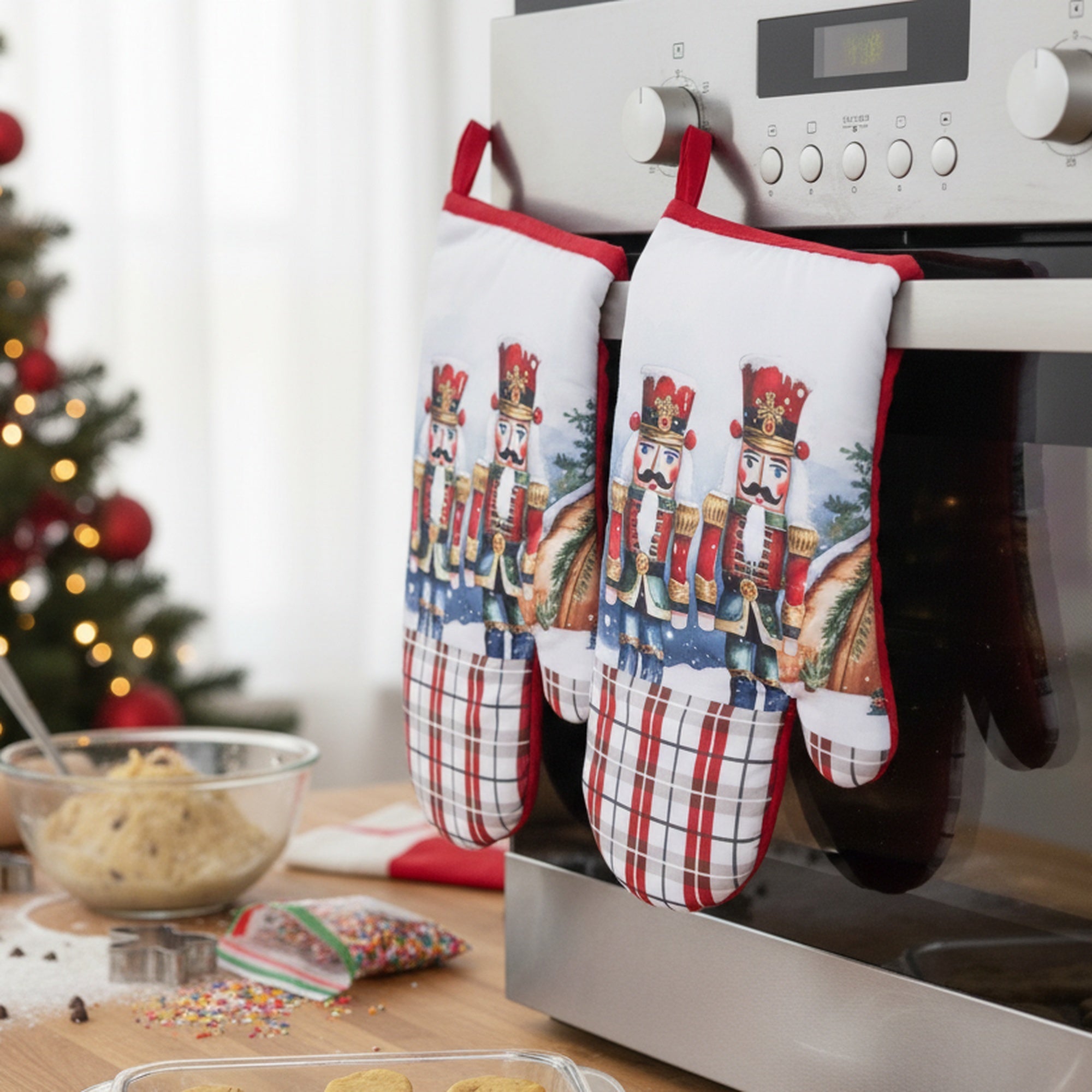 14" Oven Mitts 2 Piece Nutcracker Twin, Christmas, Holiday Decor- Set of 2
