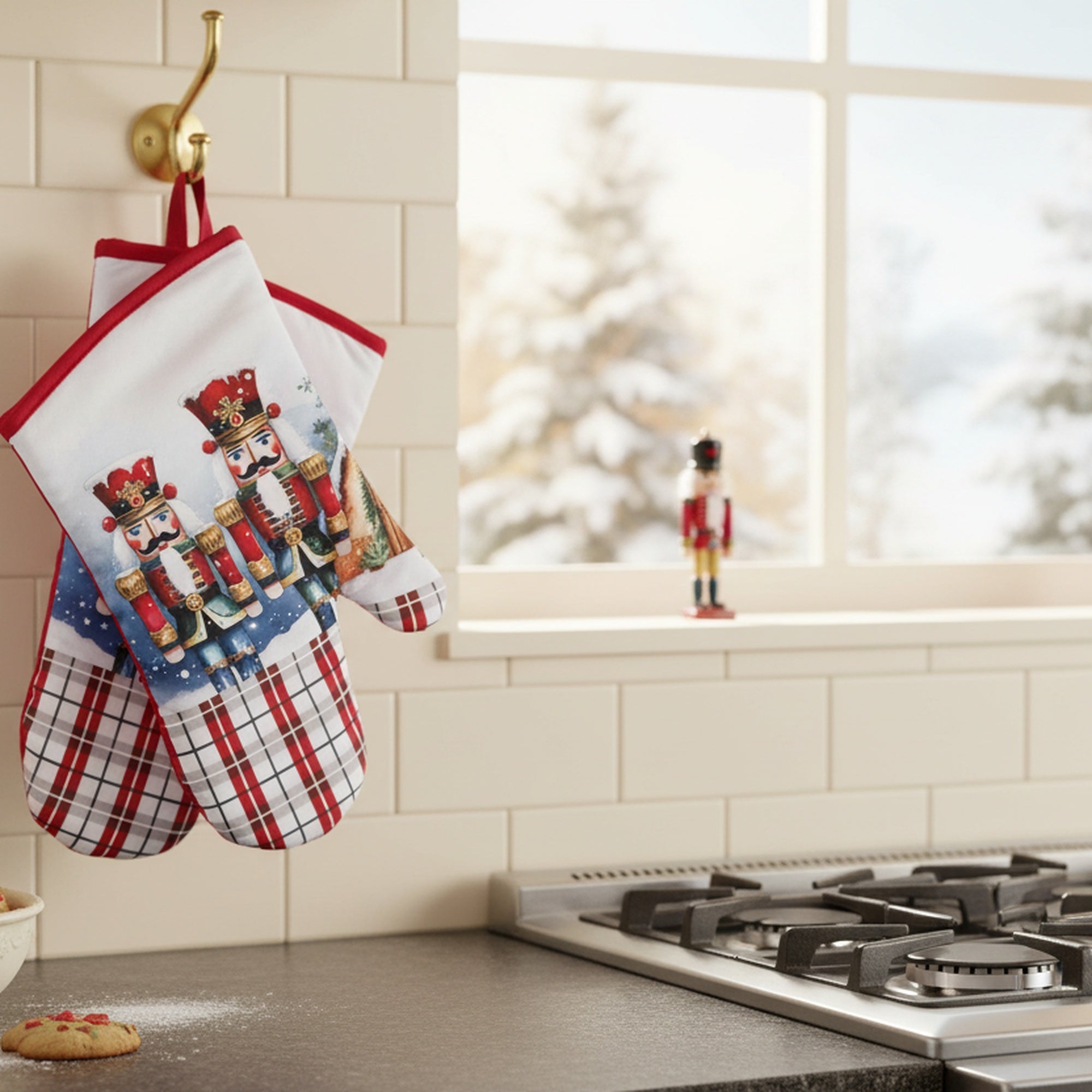 14" Oven Mitts 2 Piece Nutcracker Twin, Christmas, Holiday Decor- Set of 2