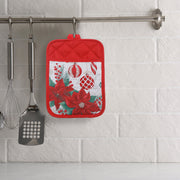 Pot Holder with Pocket Set of 6 Poinsettia with Ornaments – Christmas Kitchen Linens, Holiday Cooking Accessory, Festive Hot Pad