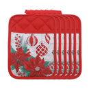 Pot Holder With Pocket (Poinsettia W/ Ornaments) - Set of 6