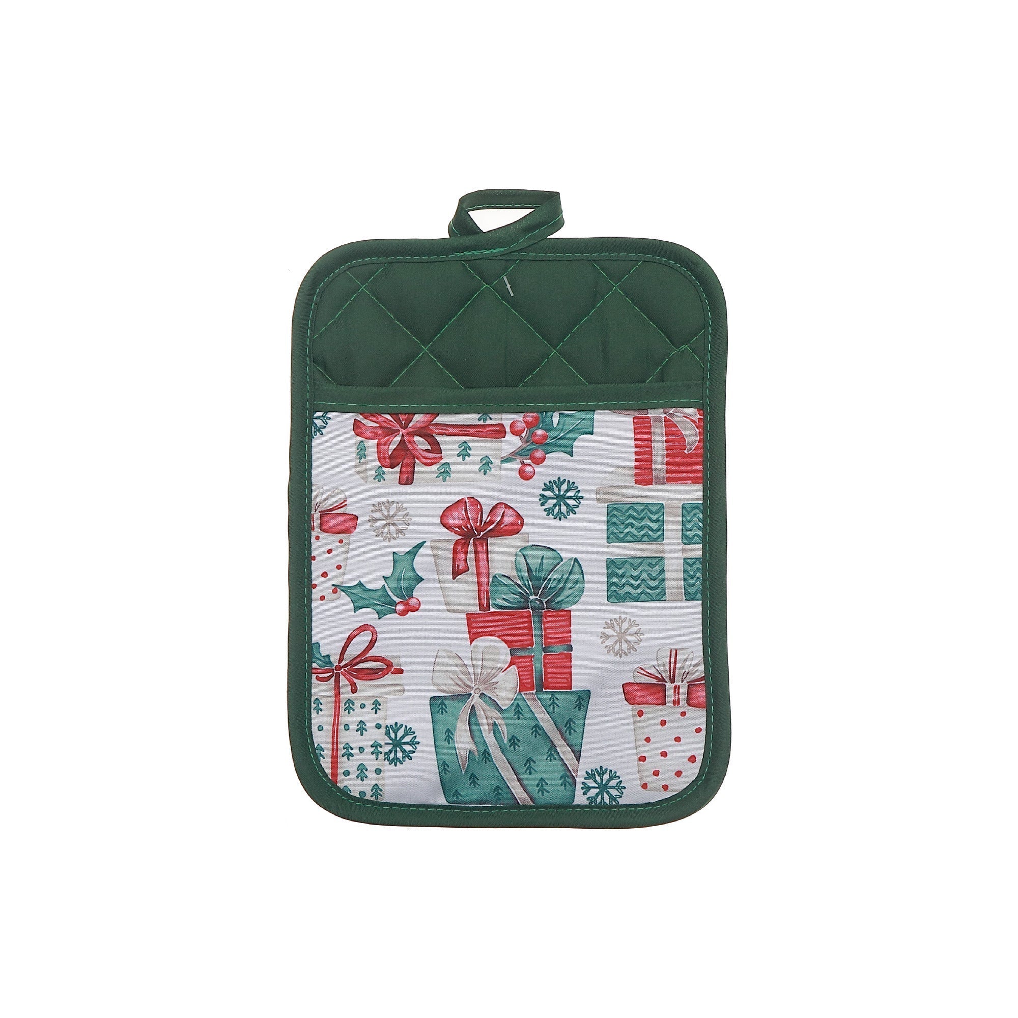 Pot Holder with Pocket Set of 6 Presents – Christmas Kitchen Linens, Holiday Cooking Accessory, Festive Hot Pad