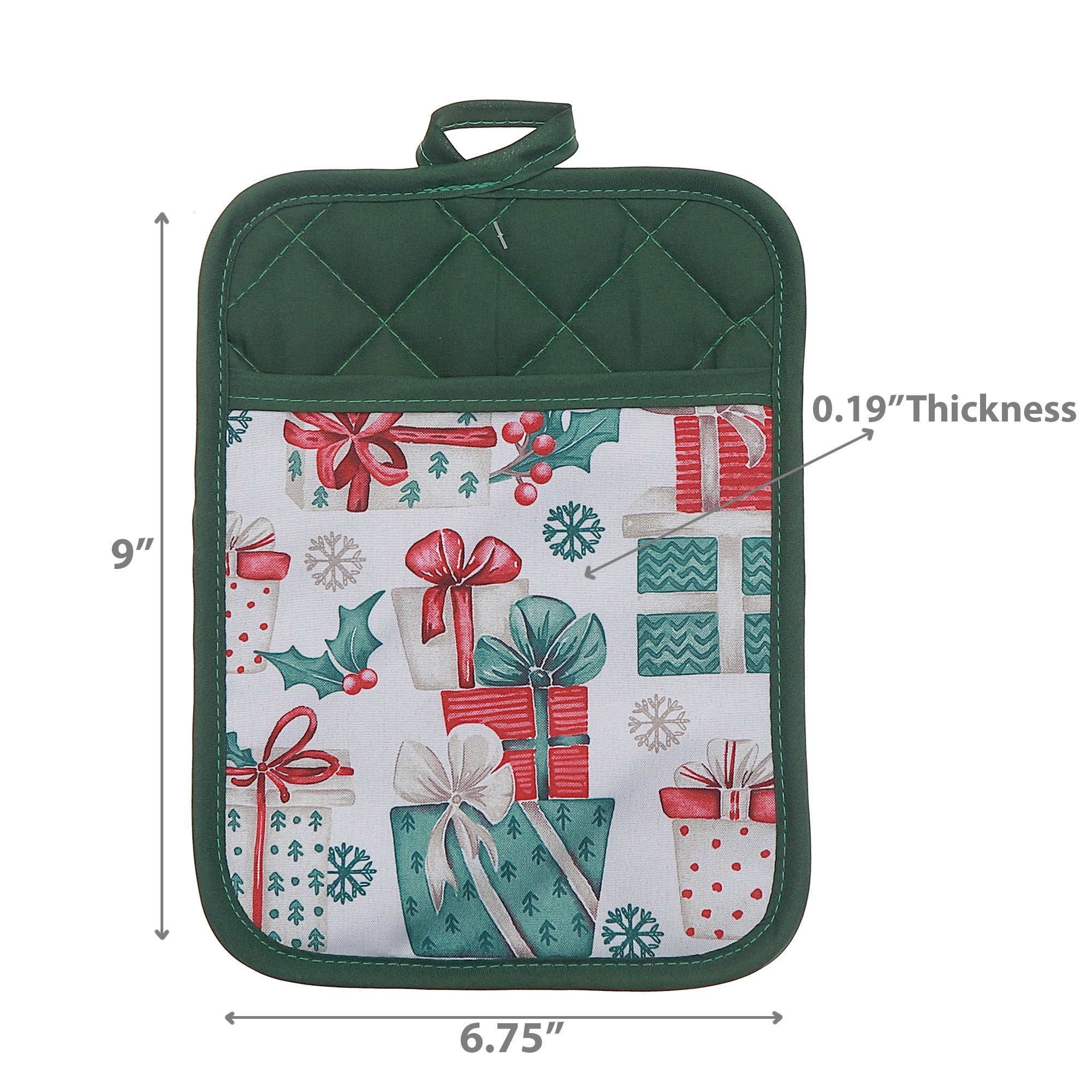 Pot Holder with Pocket Set of 6 Presents – Christmas Kitchen Linens, Holiday Cooking Accessory, Festive Hot Pad