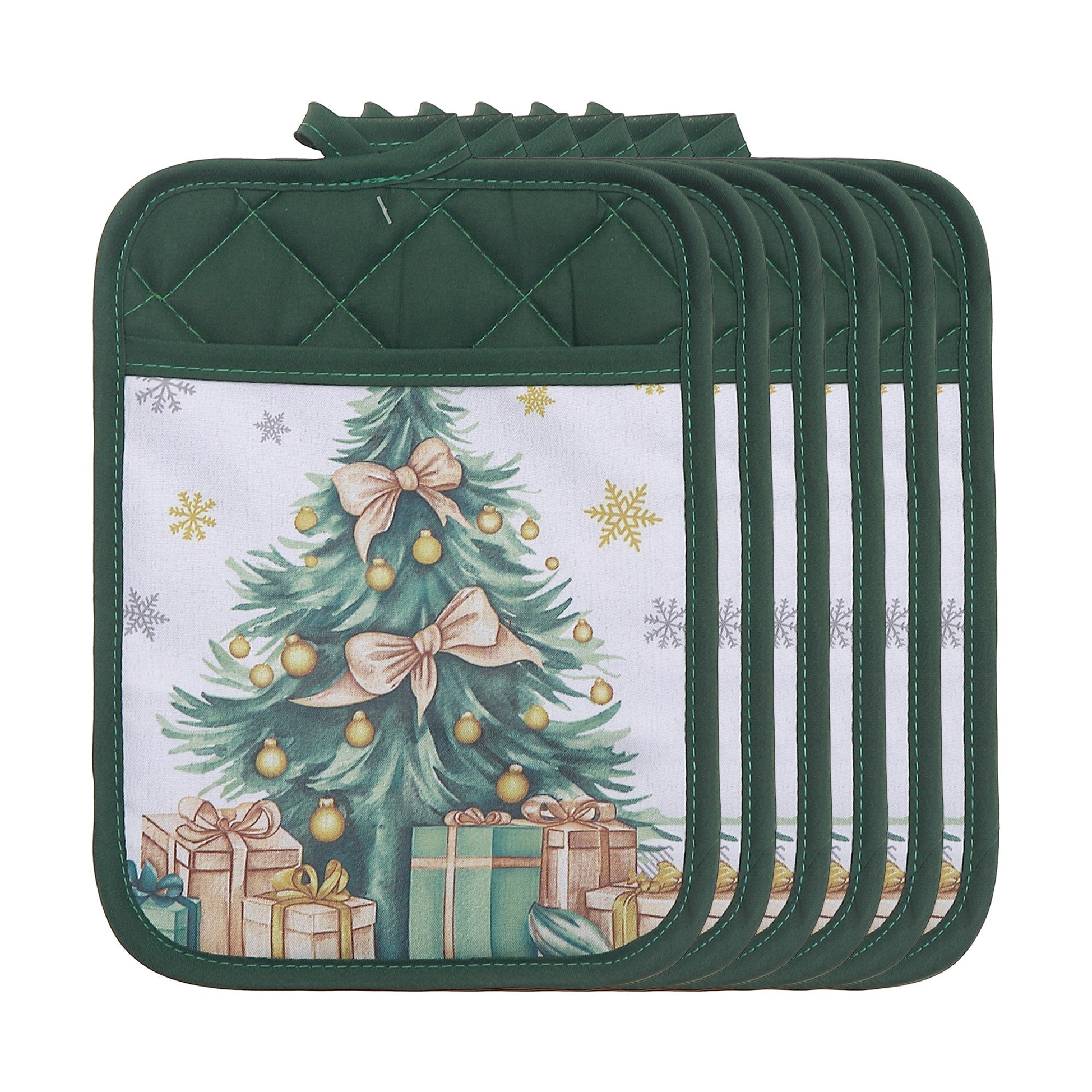 Pot Holder with Pocket Set of 6 Christmas Tree – Christmas Kitchen Linens, Holiday Cooking Accessory, Festive Hot Pad