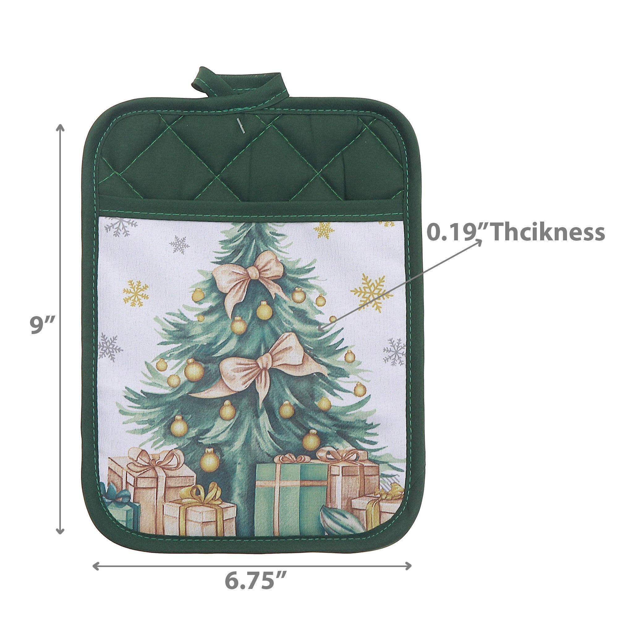 Pot Holder with Pocket Set of 6 Christmas Tree – Christmas Kitchen Linens, Holiday Cooking Accessory, Festive Hot Pad