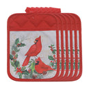 Pot Holder With Pocket (Cardinals Perched On Wreath) - Set of 6