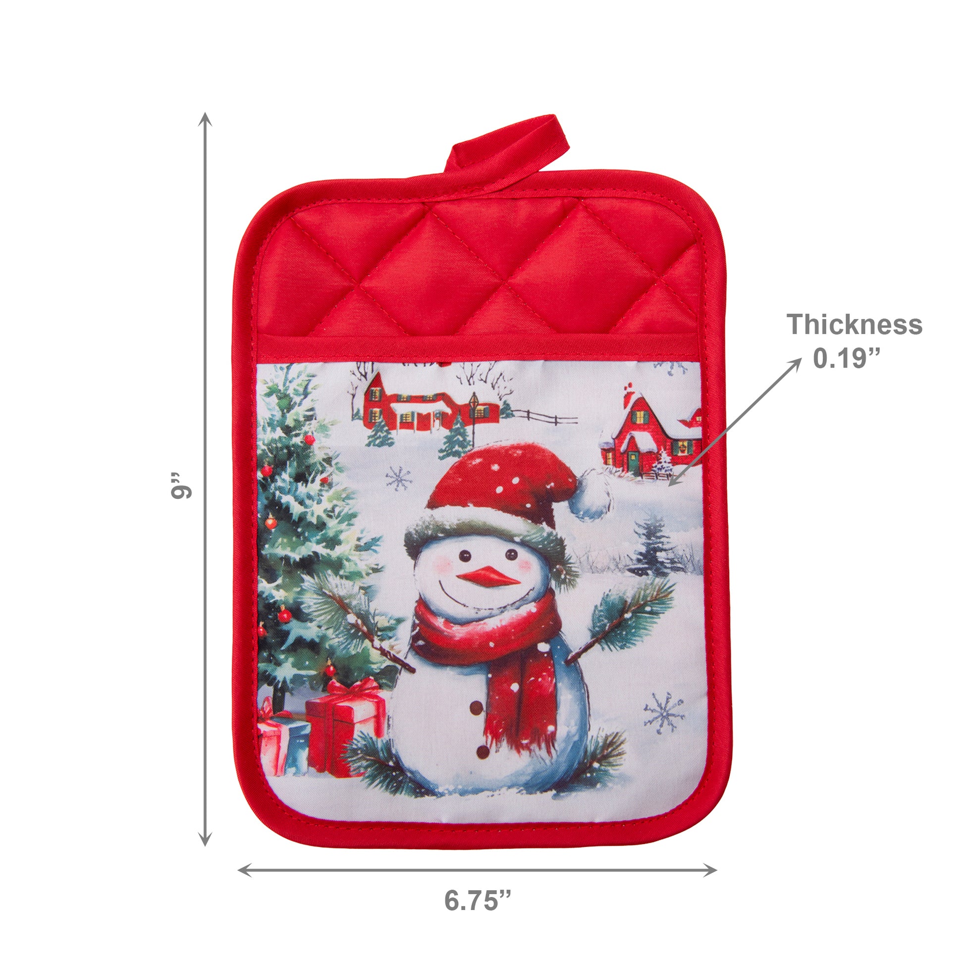 Pot Holder with Pocket Snowman with Tree, Christmas, Pot Holder, Holiday Decor- Set of 6
