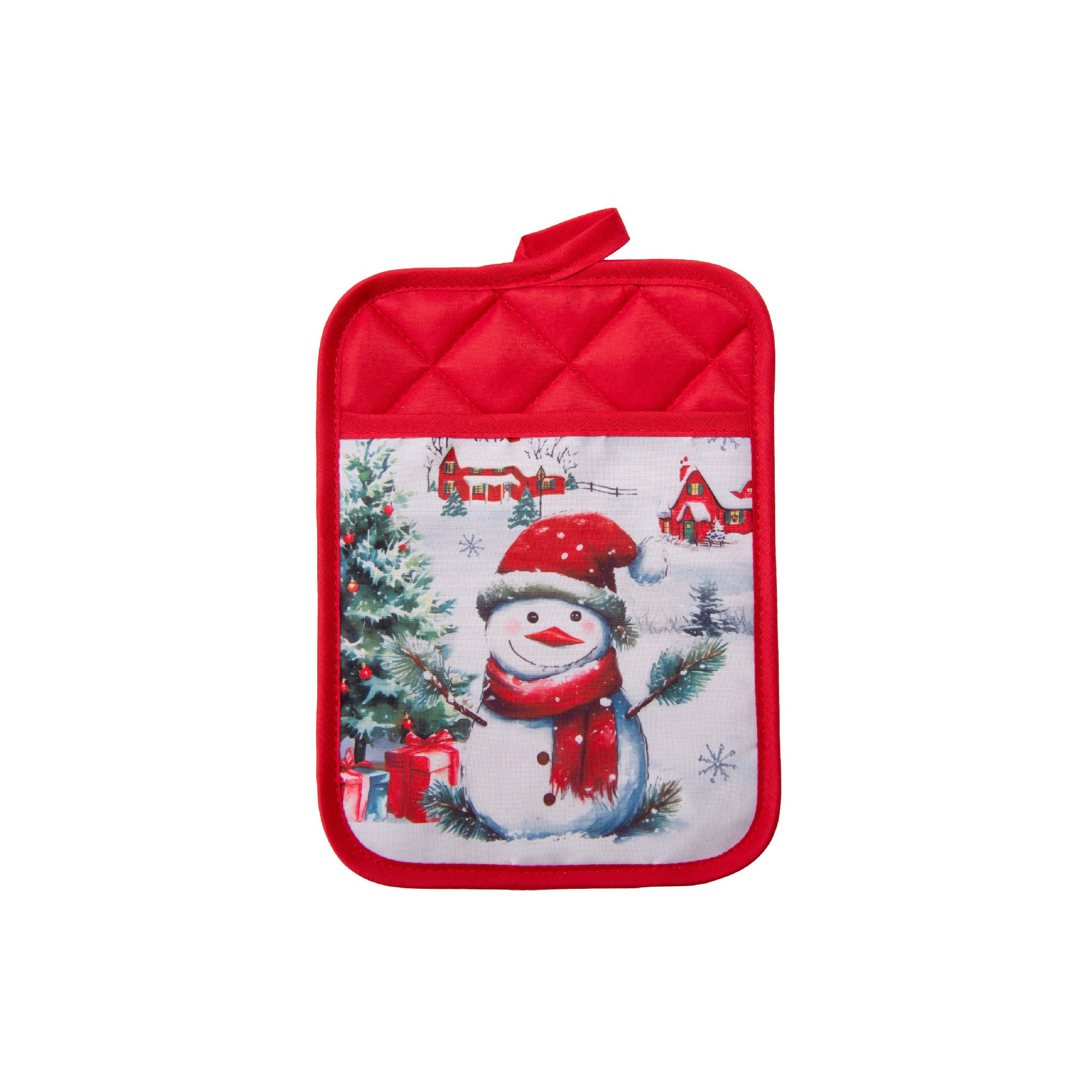 Pot Holder with Pocket Snowman with Tree, Christmas, Pot Holder, Holiday Decor- Set of 6