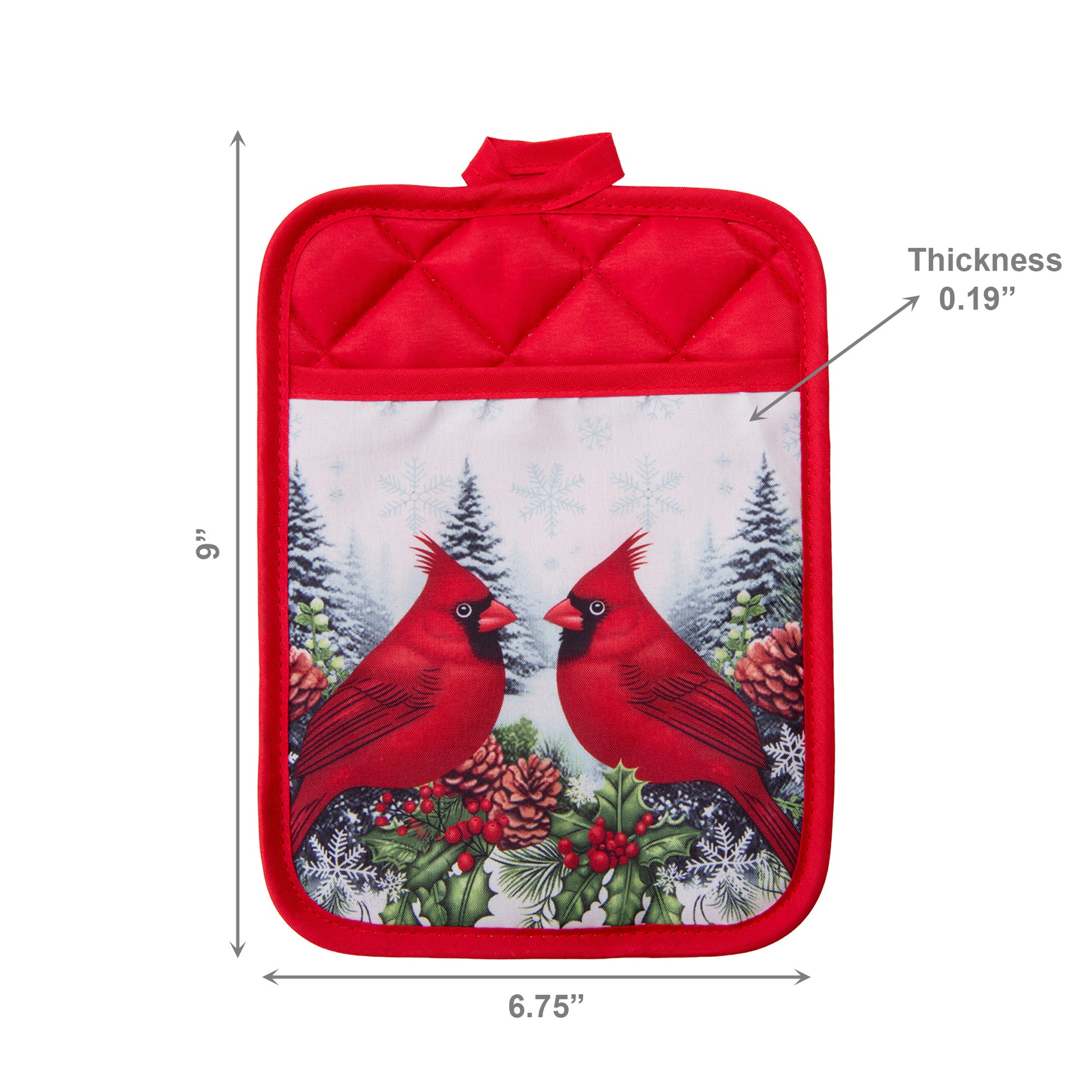 Pot Holder with Pocket Double Cardinal, Christmas, Pot Holder, Holiday Decor- Set of 6