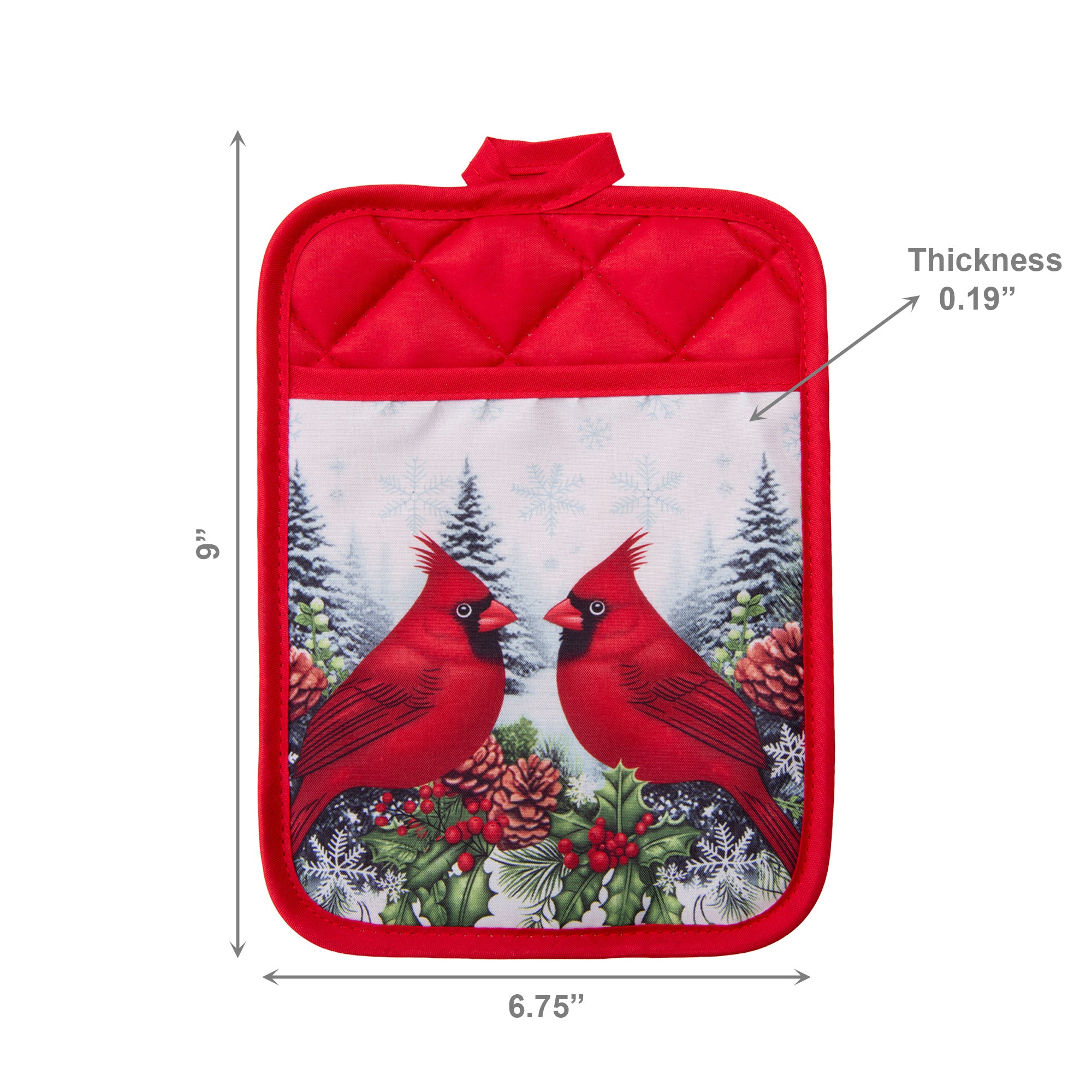 Pot Holder with Pocket Double Cardinal, Christmas, Pot Holder, Holiday Decor- Set of 6