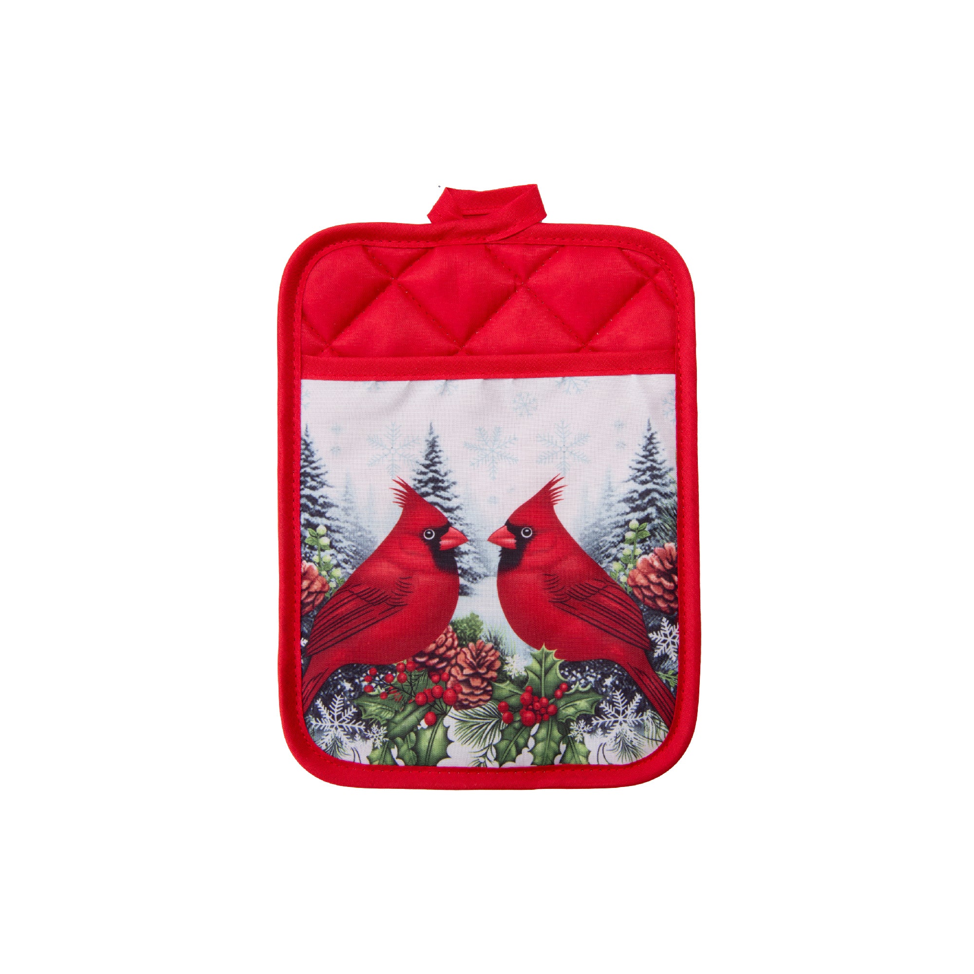 Pot Holder with Pocket Double Cardinal, Christmas, Pot Holder, Holiday Decor- Set of 6