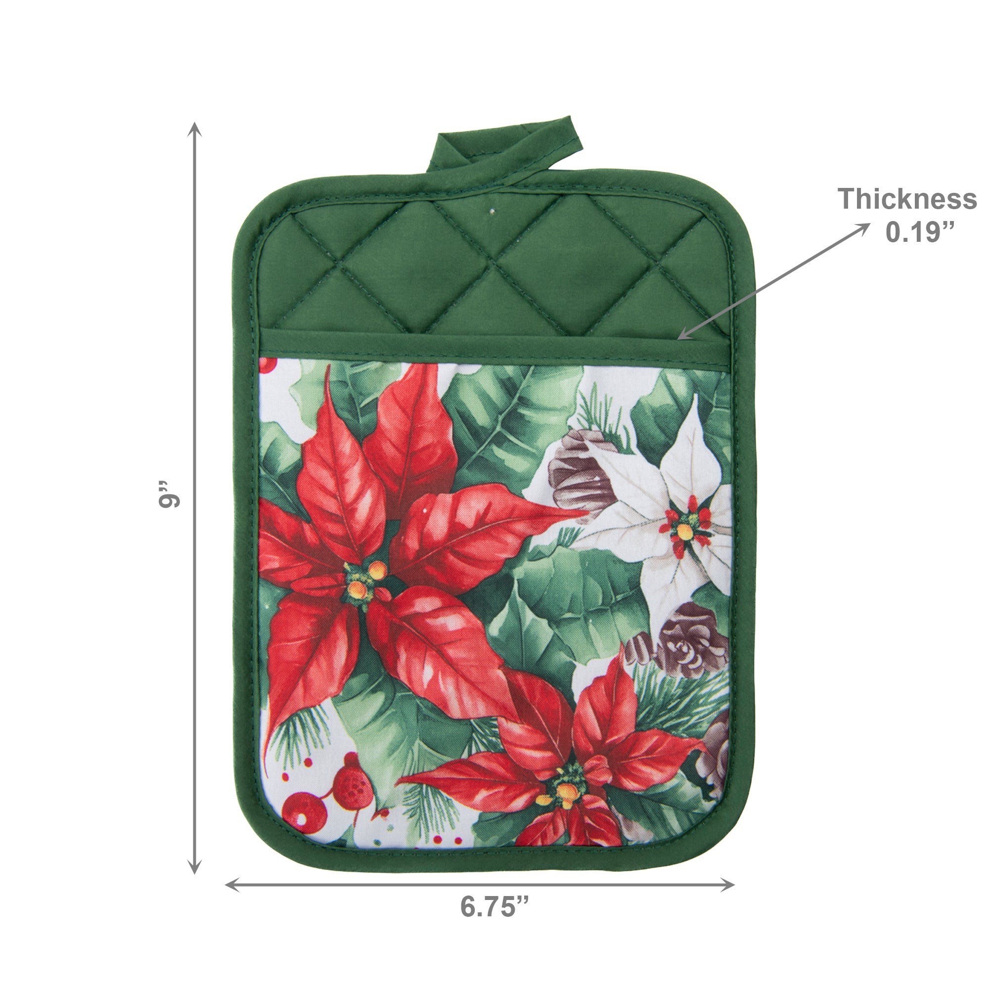 Pot Holder with Pocket Blooming Poinsettia, Christmas, Pot Holder, Holiday Decor- Set of 6