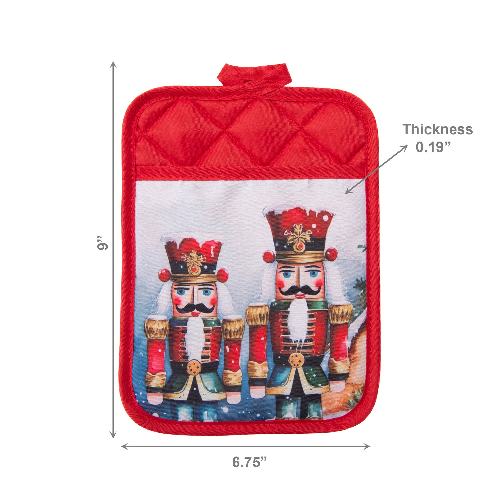Pot Holder with Pocket Nutcracker Twin, Christmas, Pot Holder, Holiday Decor- Set of 6