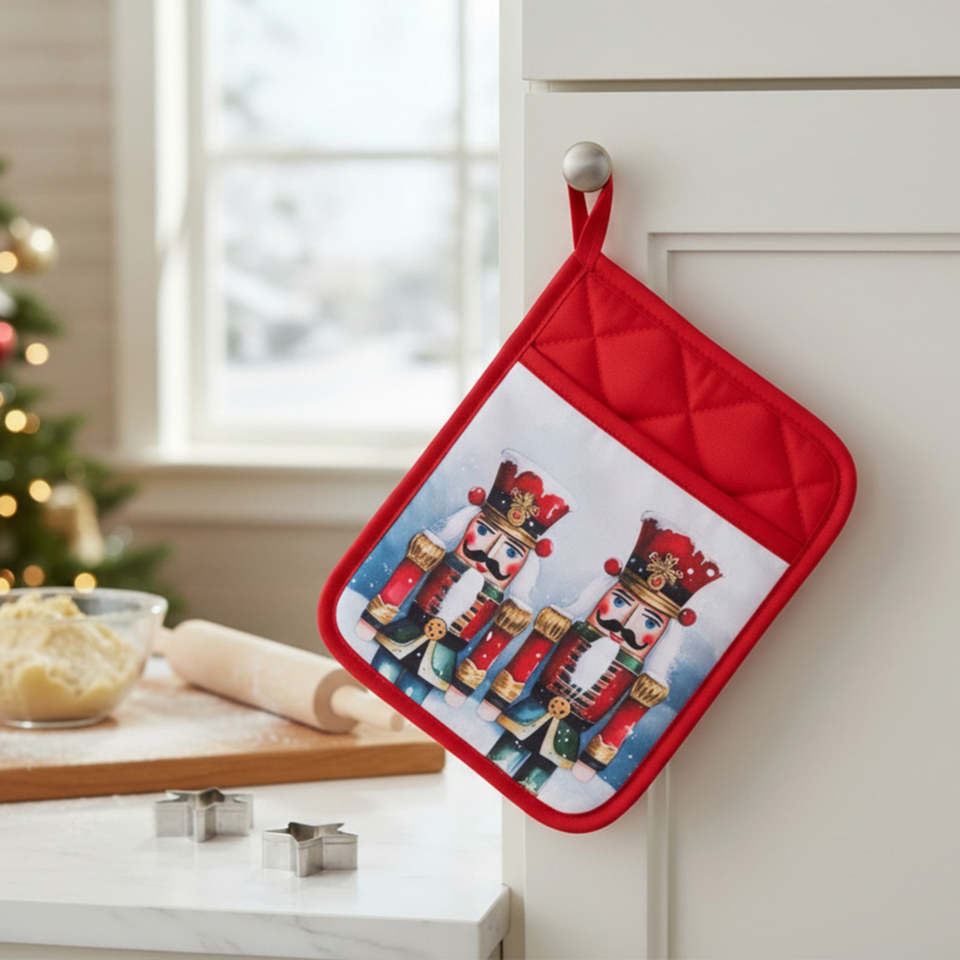 Pot Holder with Pocket Nutcracker Twin, Christmas, Pot Holder, Holiday Decor- Set of 6